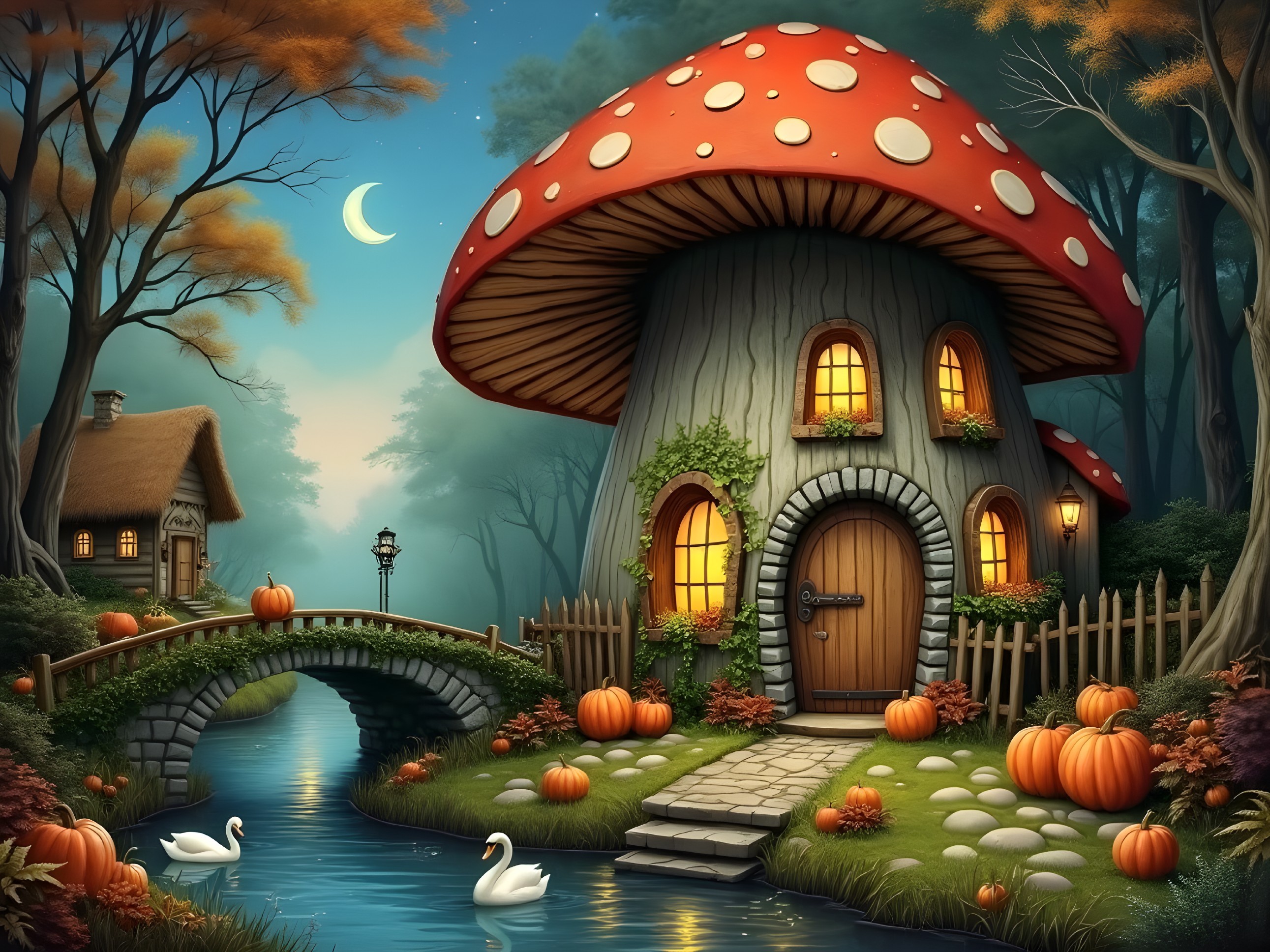 Whimsical Mushroom House in Enchanted Landscape