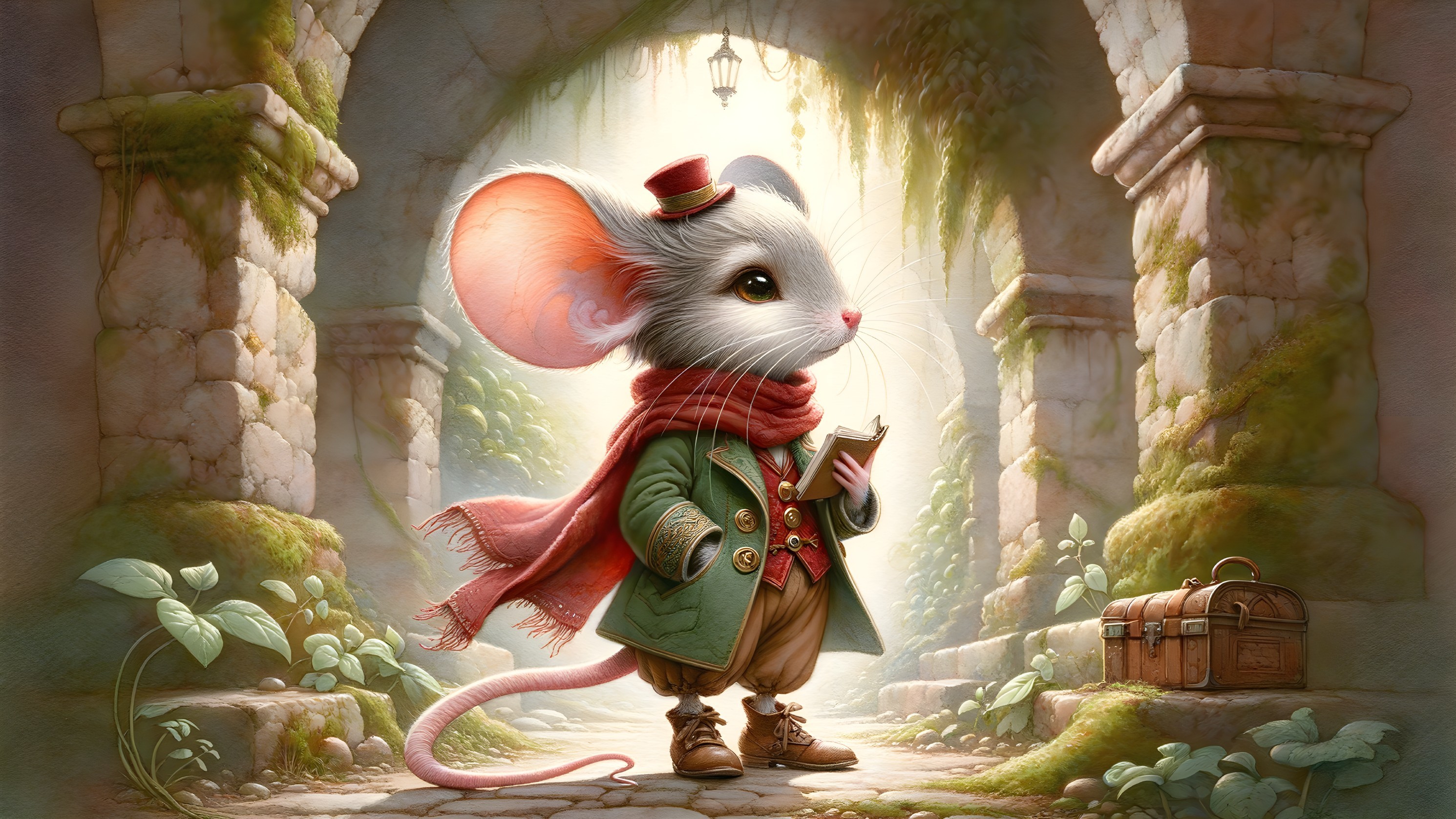 Anthropomorphic Mouse in Green Coat by Archway
