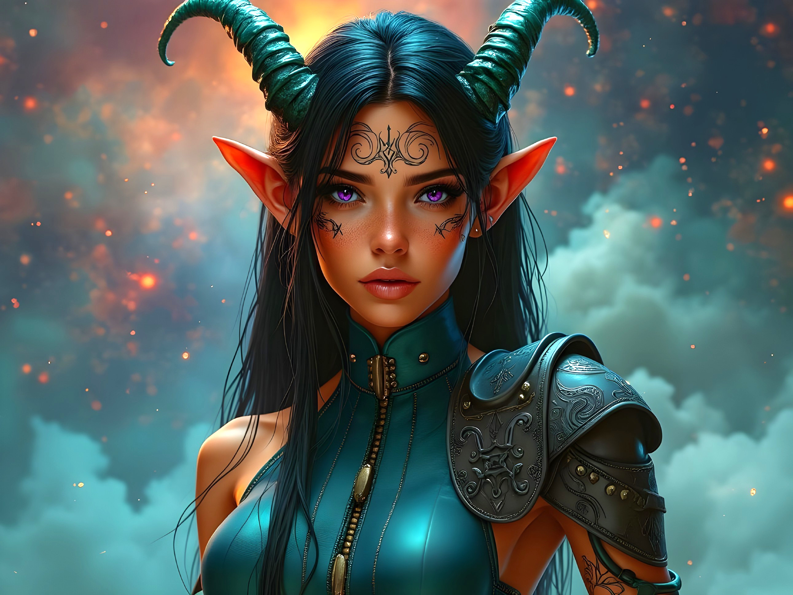 Fantasy Character with Black Hair and Purple Eyes