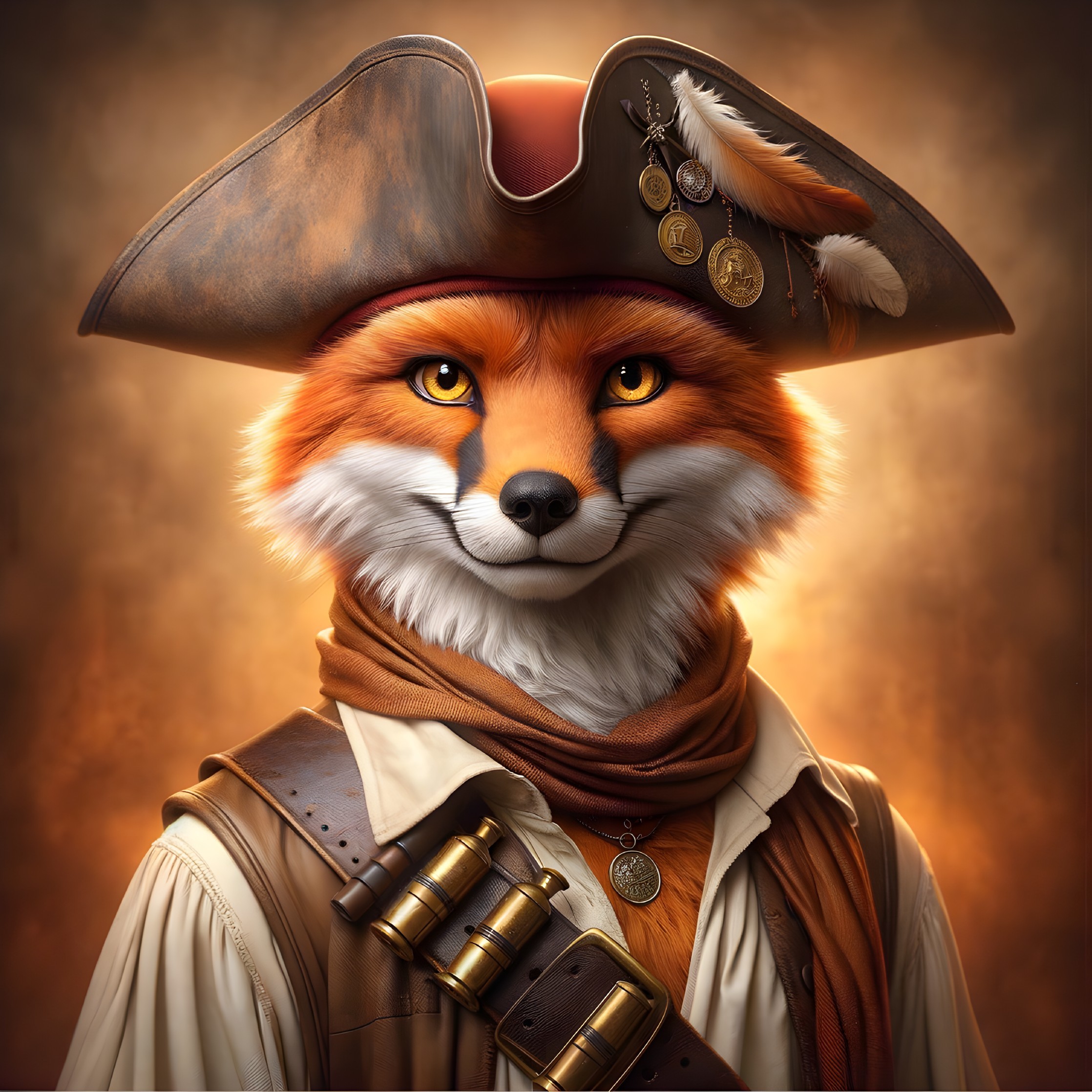 Charismatic fox in pirate attire with vibrant colors