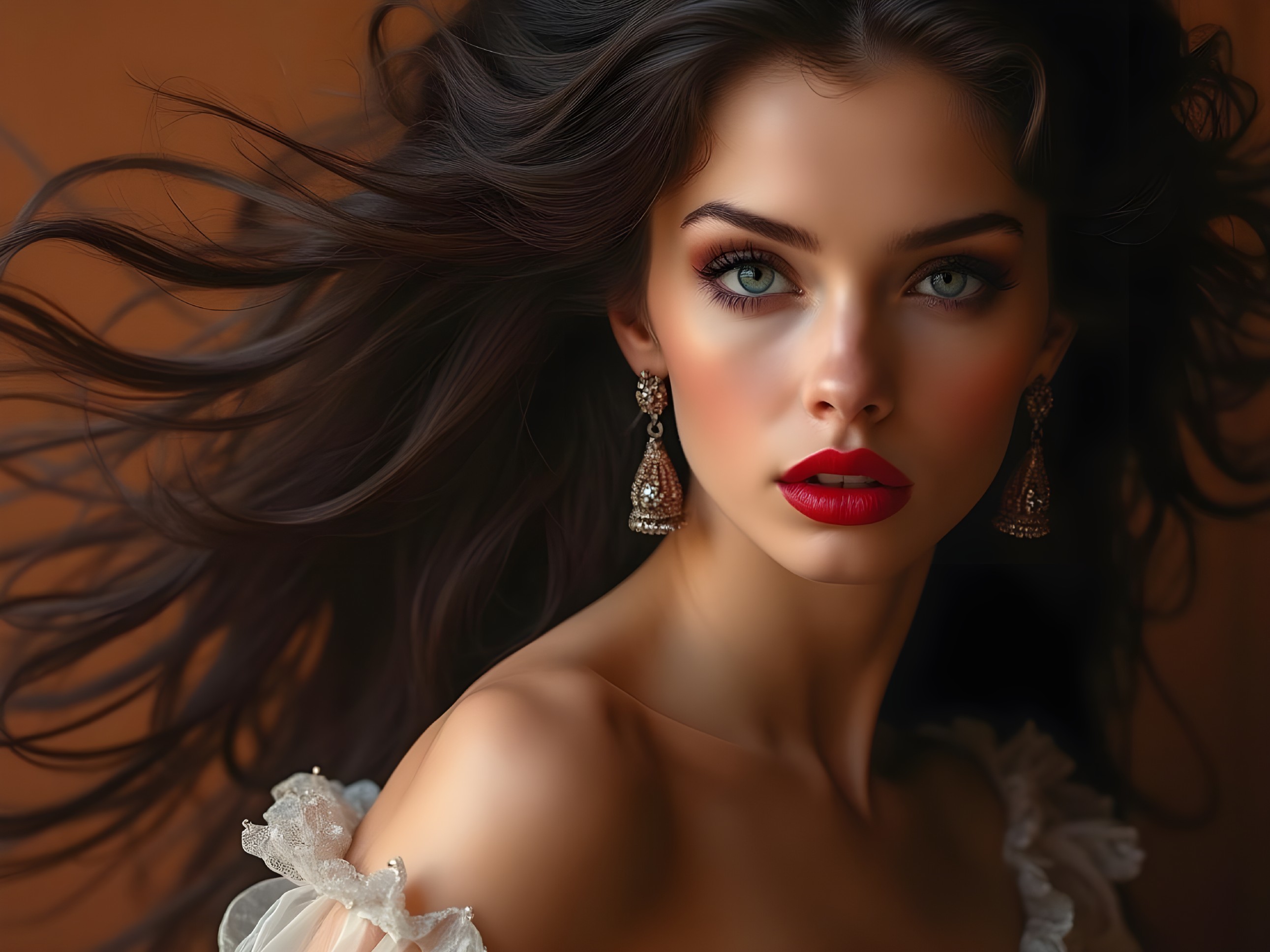 Portrait of a Young Woman with Dark Hair and Green Eyes