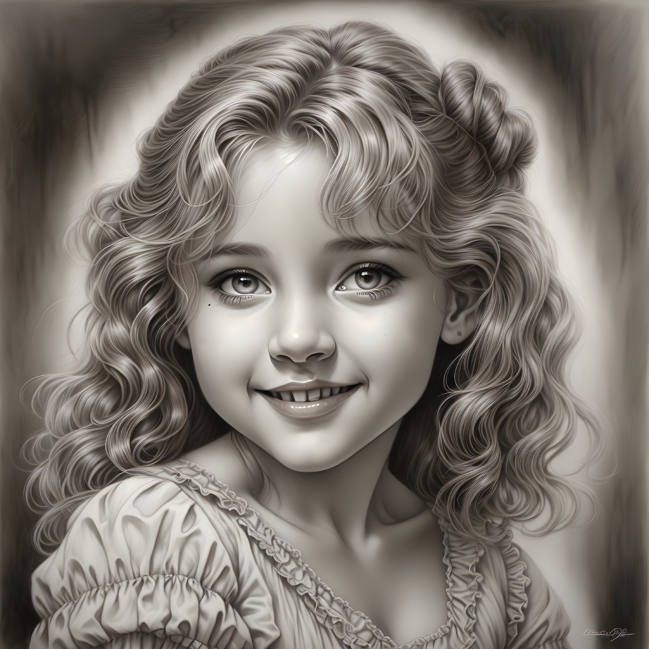 Monochromatic Portrait of a Joyful Young Girl