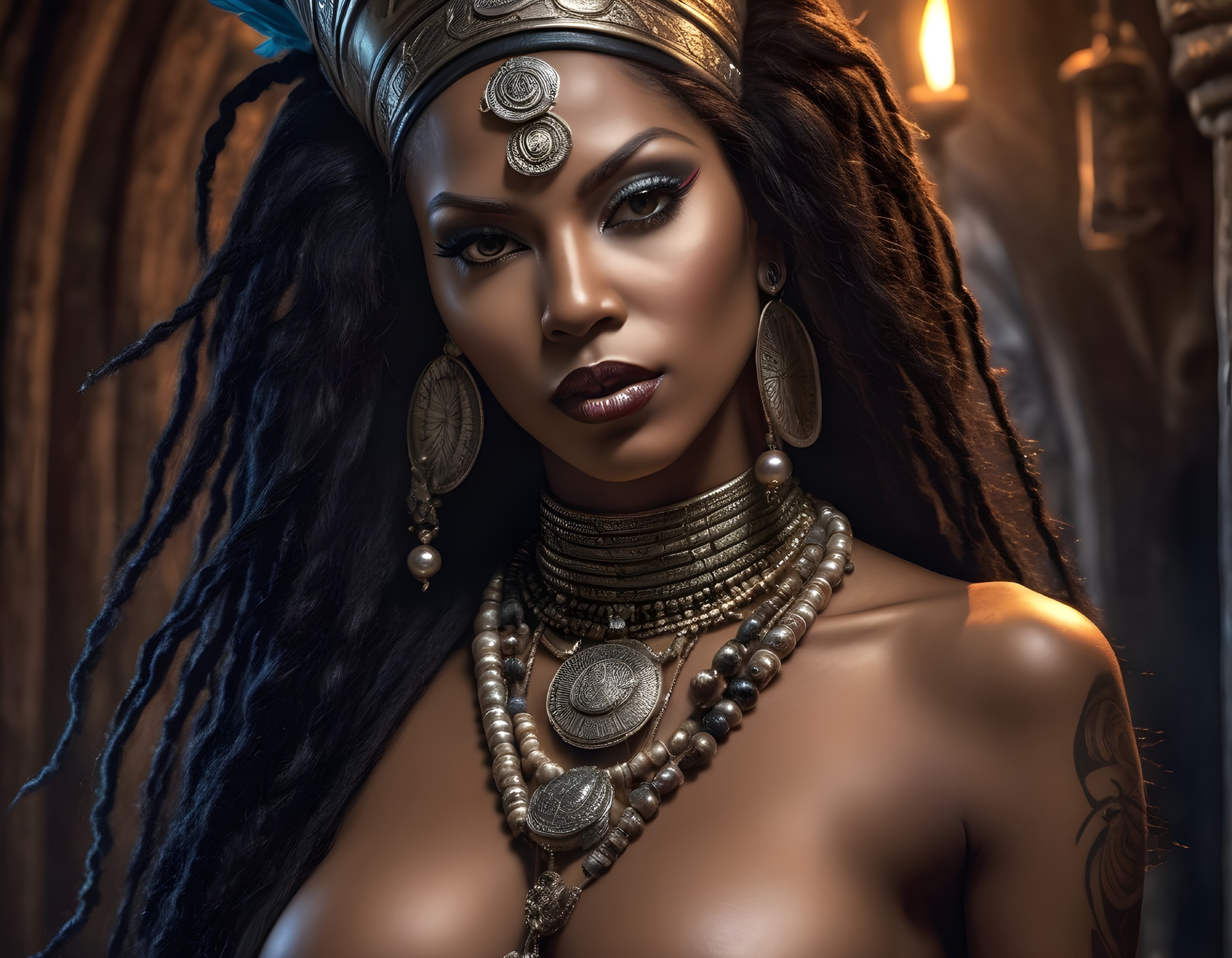 Regal Woman in Tribal Jewelry and Striking Makeup