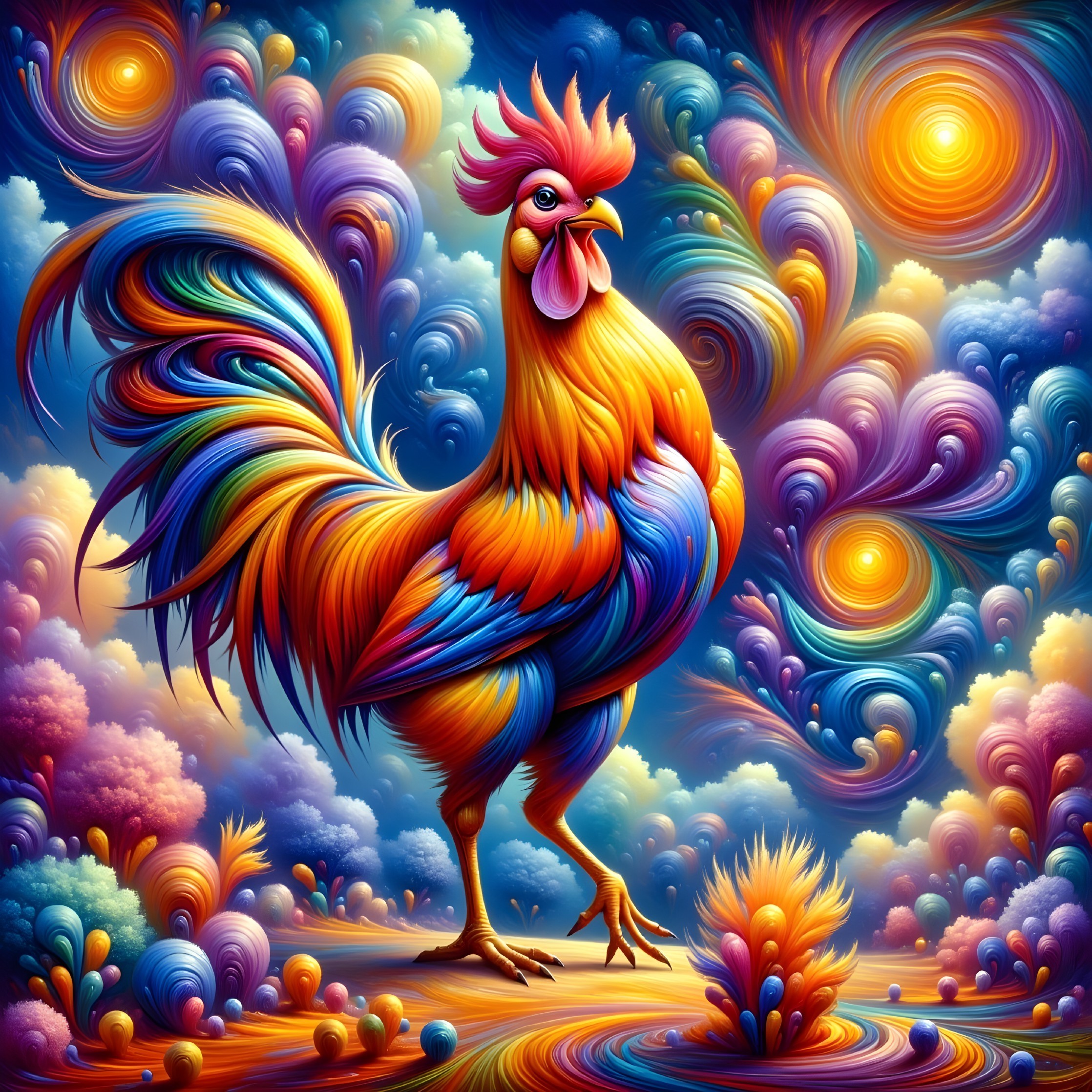 Vibrant Rooster Against Colorful Abstract Background
