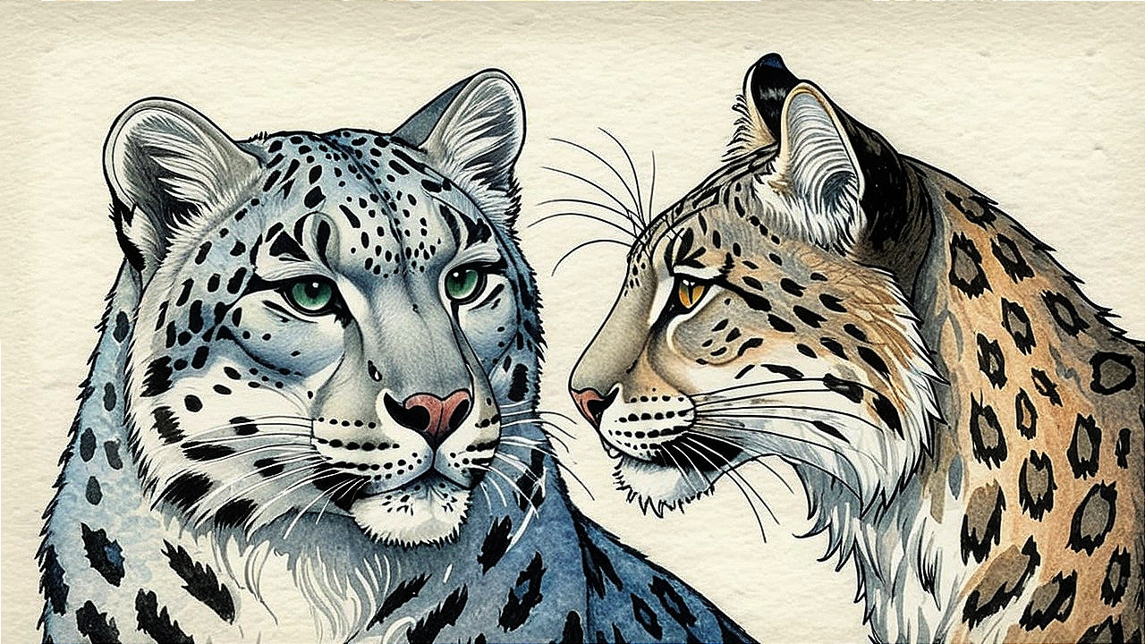 Two Distinct Leopards: White and Golden-Brown Fur