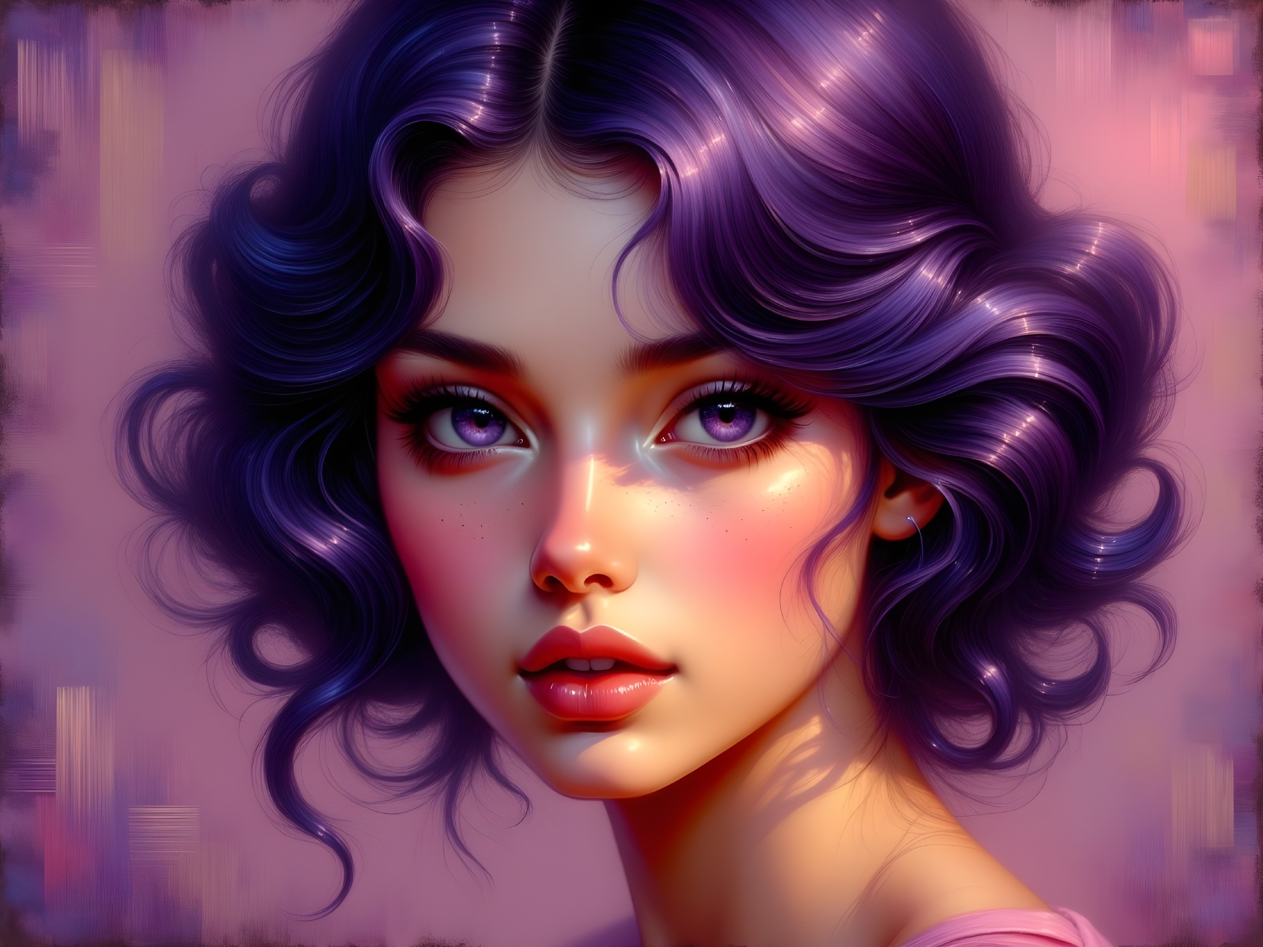 Close-up Portrait of a Young Woman with Purple Hair