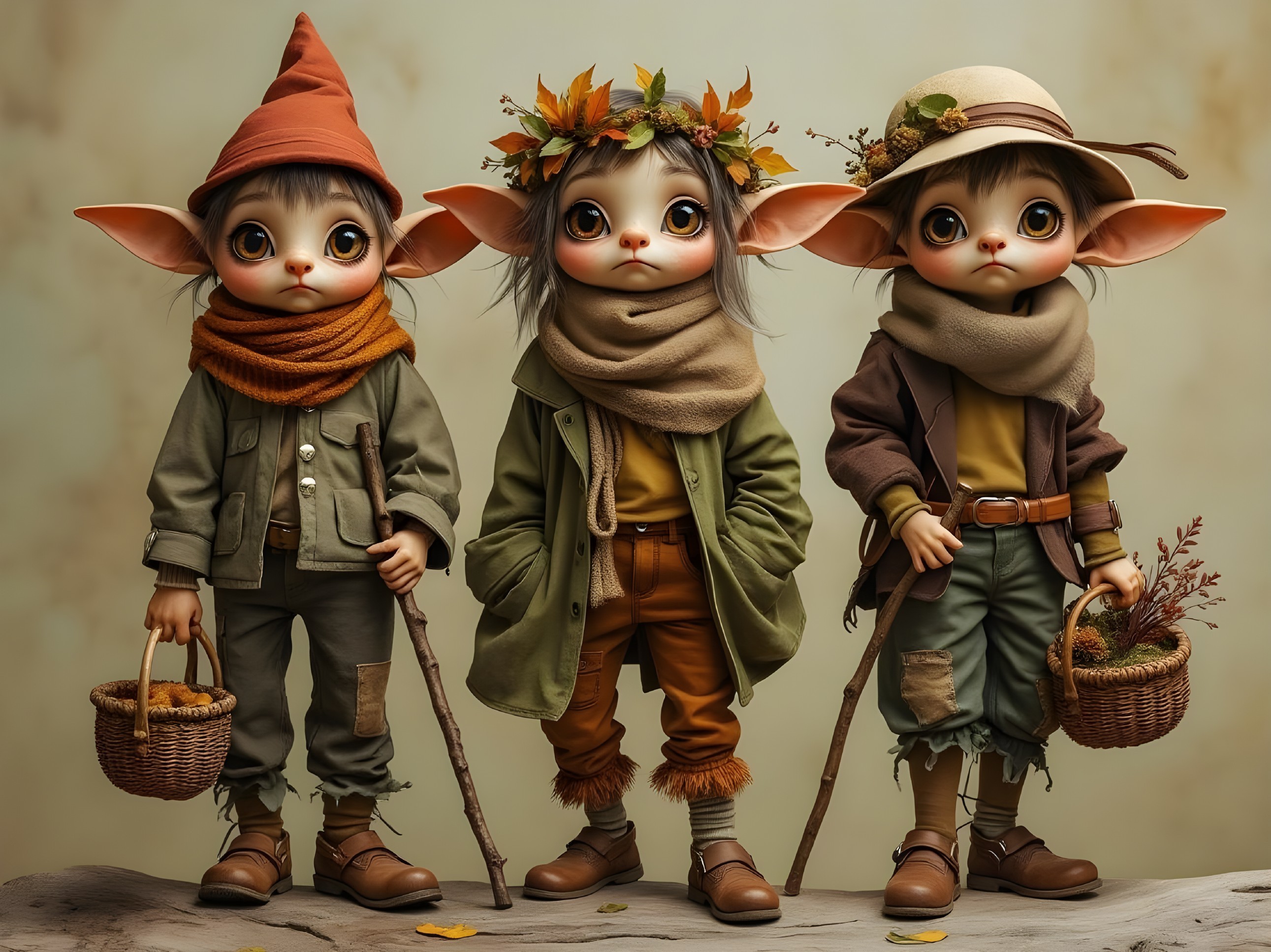 Whimsical Doll Figures with Forest Theme and Accessories
