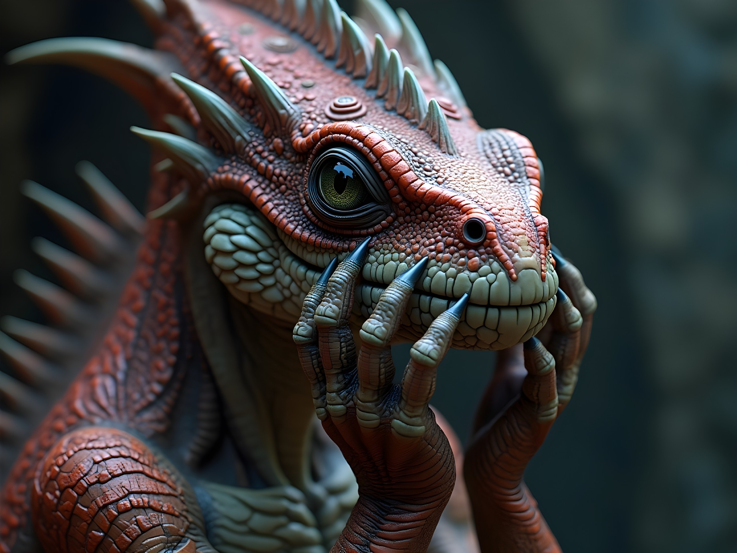Vibrant Lizard-like Creature with Spines and Curiosity