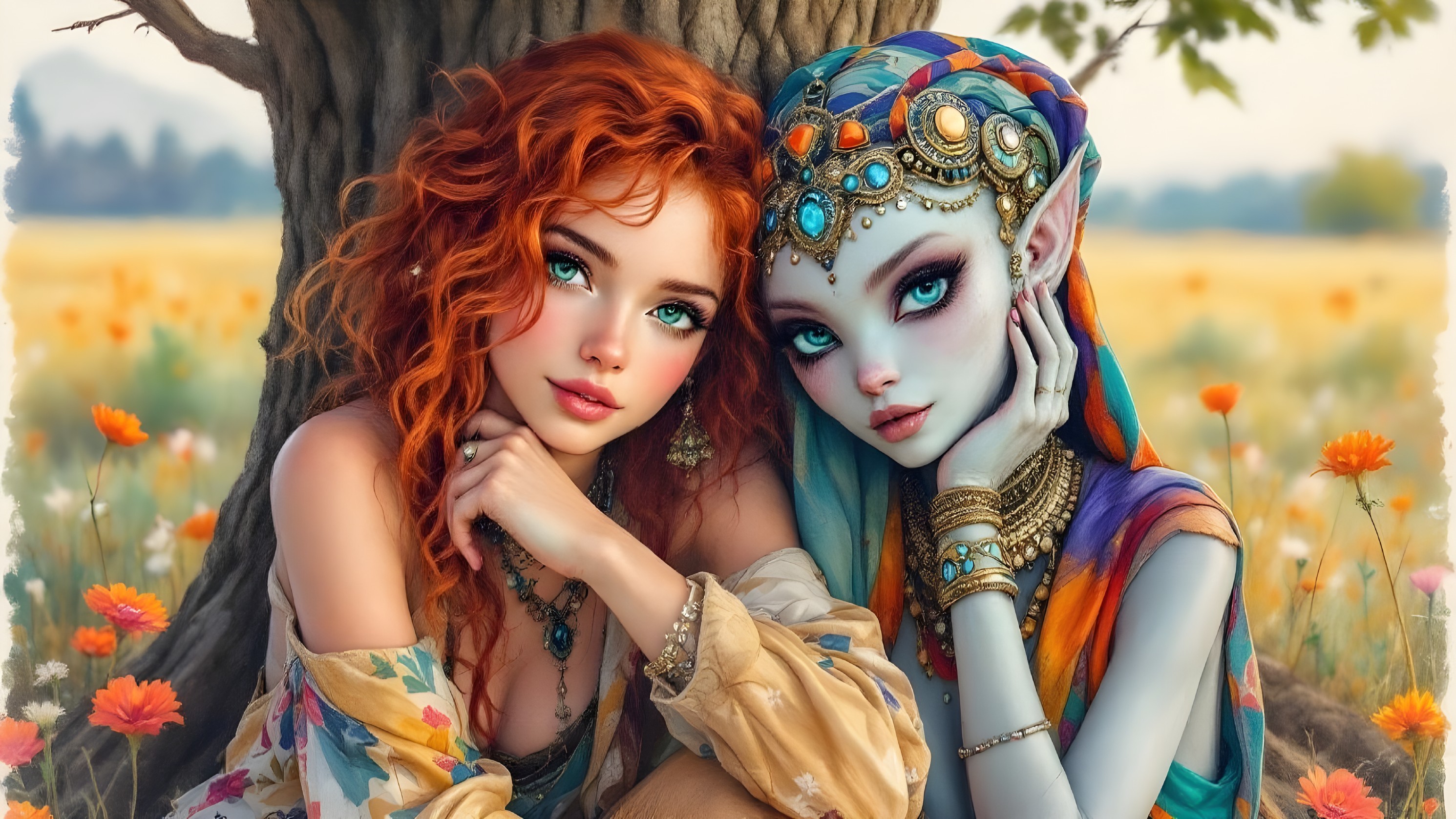 Enchanting Figures in a Vibrant Wildflower Meadow