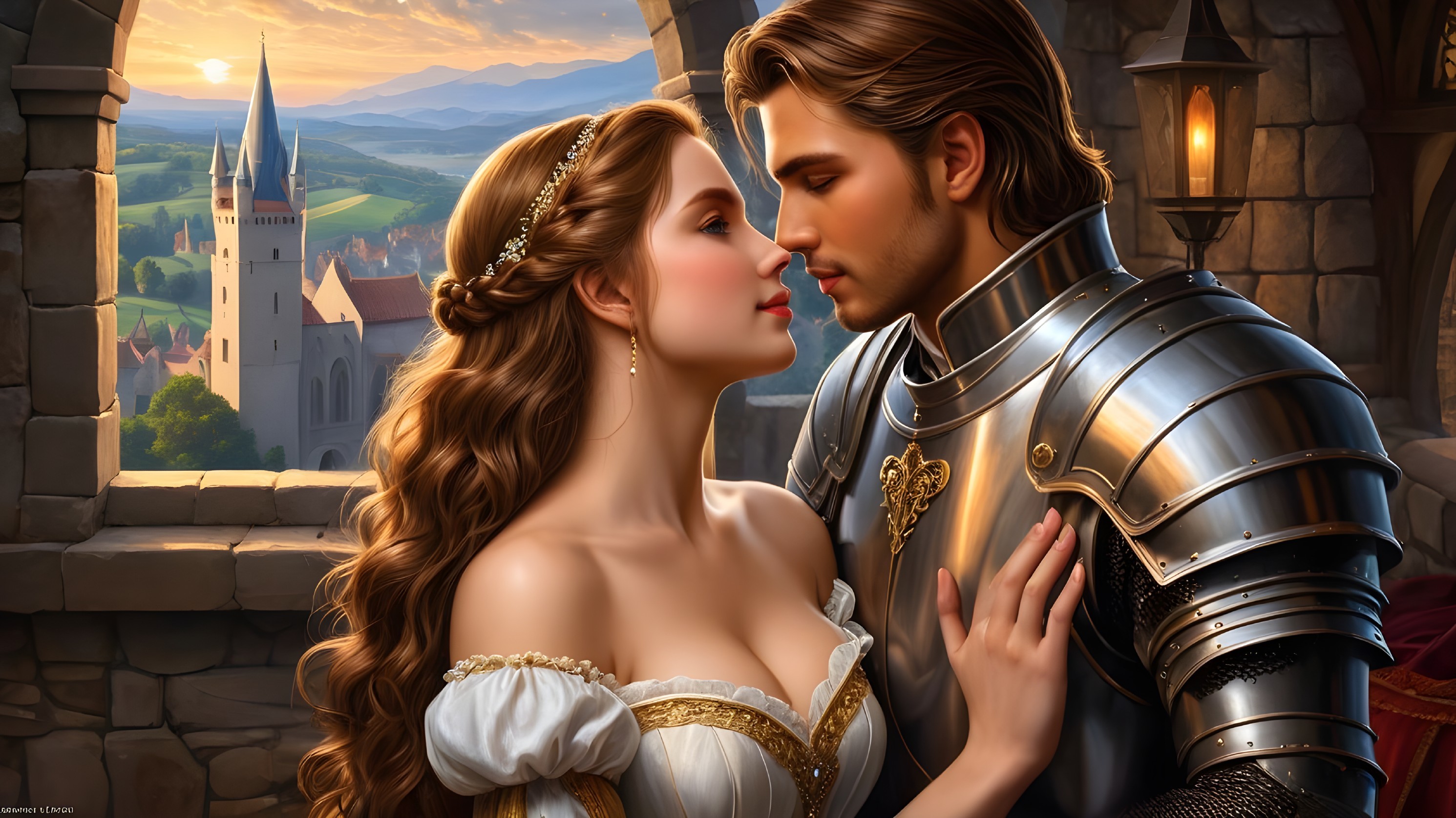 Princess and Knight in Romantic Castle Setting