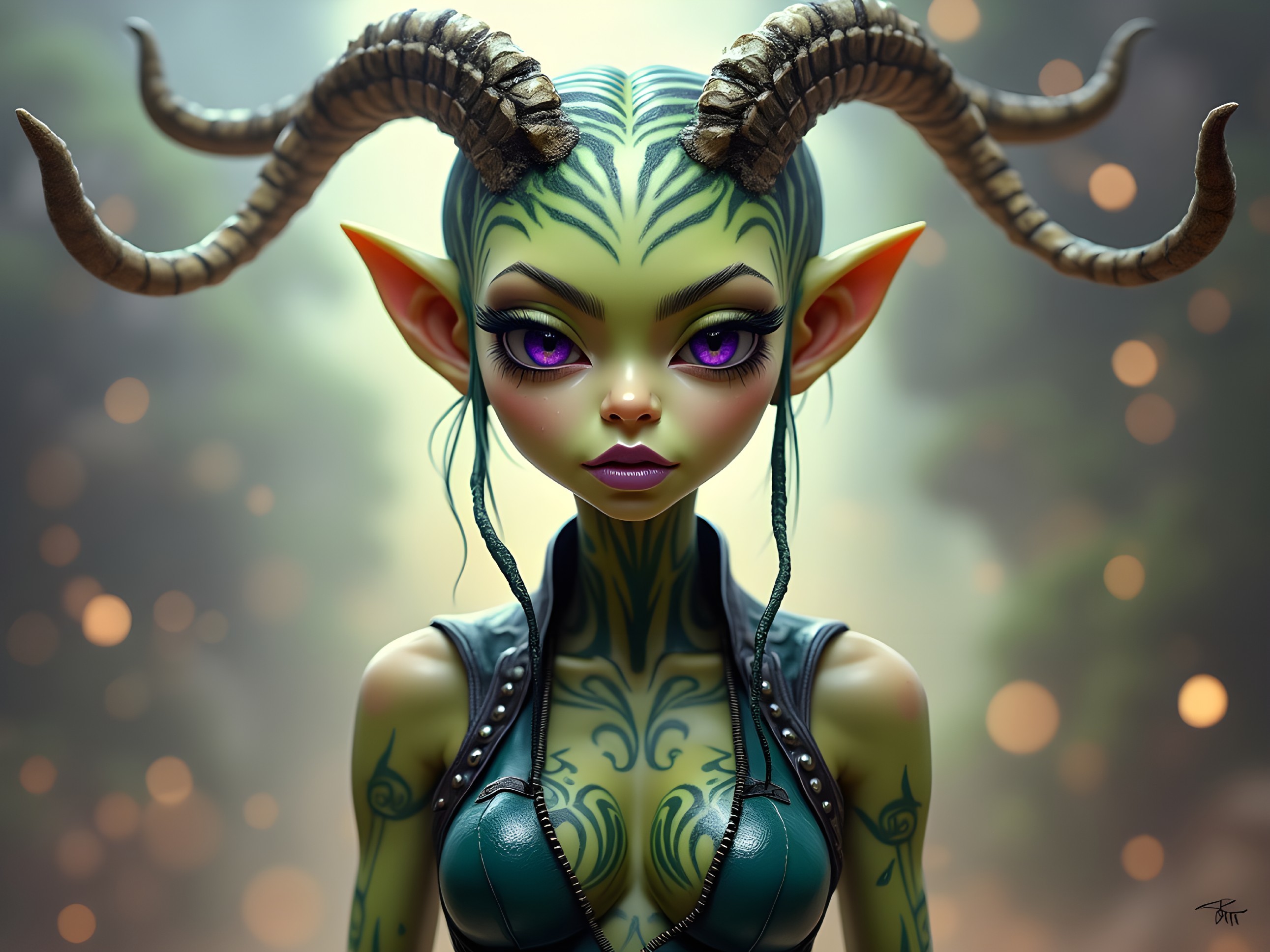 Fantastical Character with Green Skin and Horns