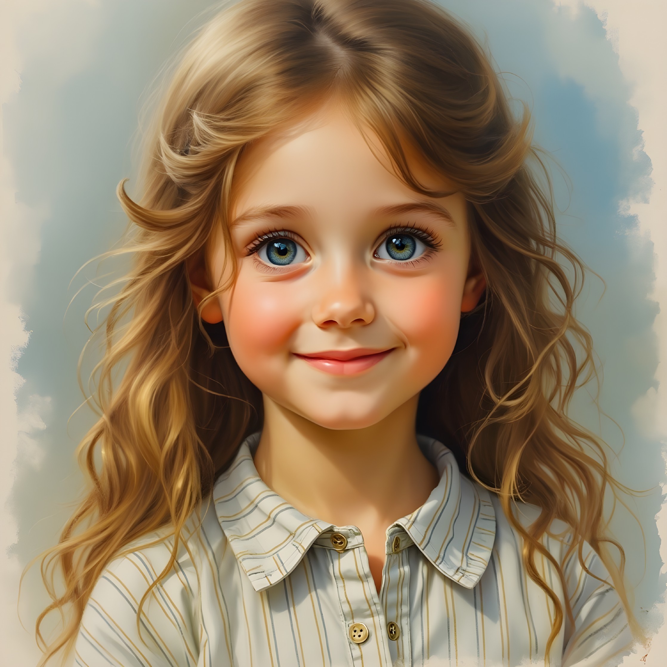 Young girl with wavy hair and bright blue eyes
