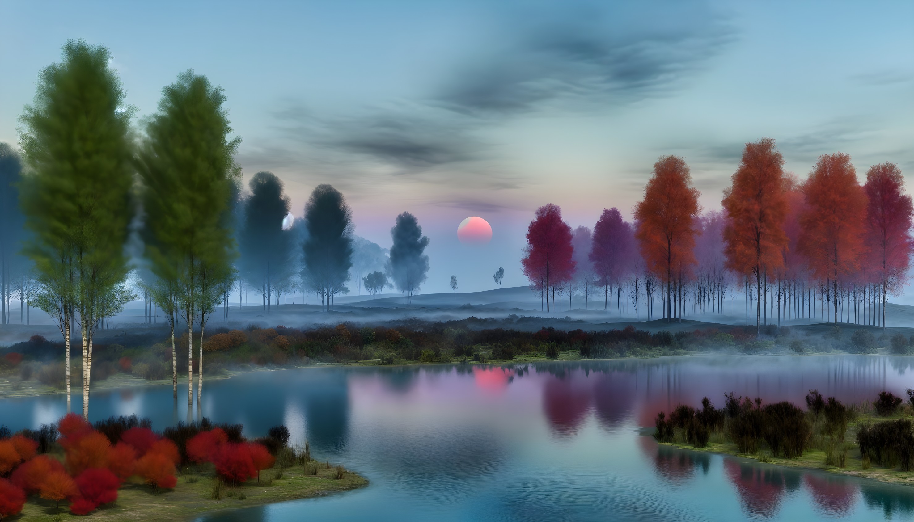 Tranquil Dusk Landscape with Colorful Reflections