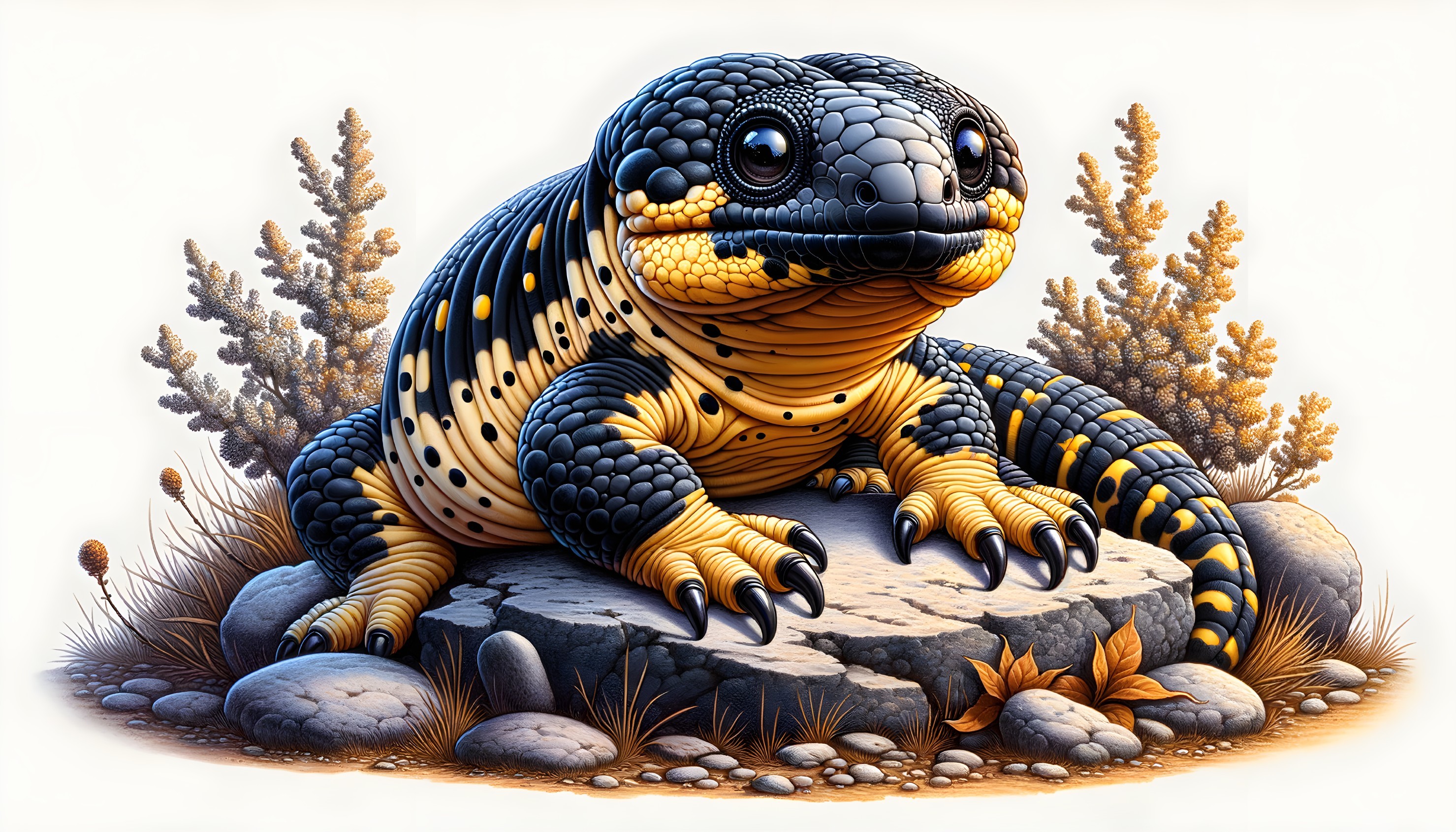 Vibrant Stylized Lizard on Rock with Bold Patterns