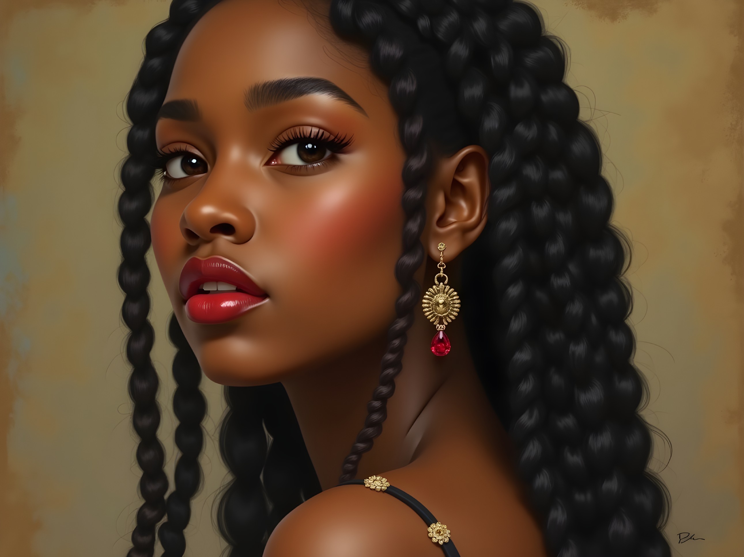 Portrait of a Young Woman with Braided Hair and Jewelry