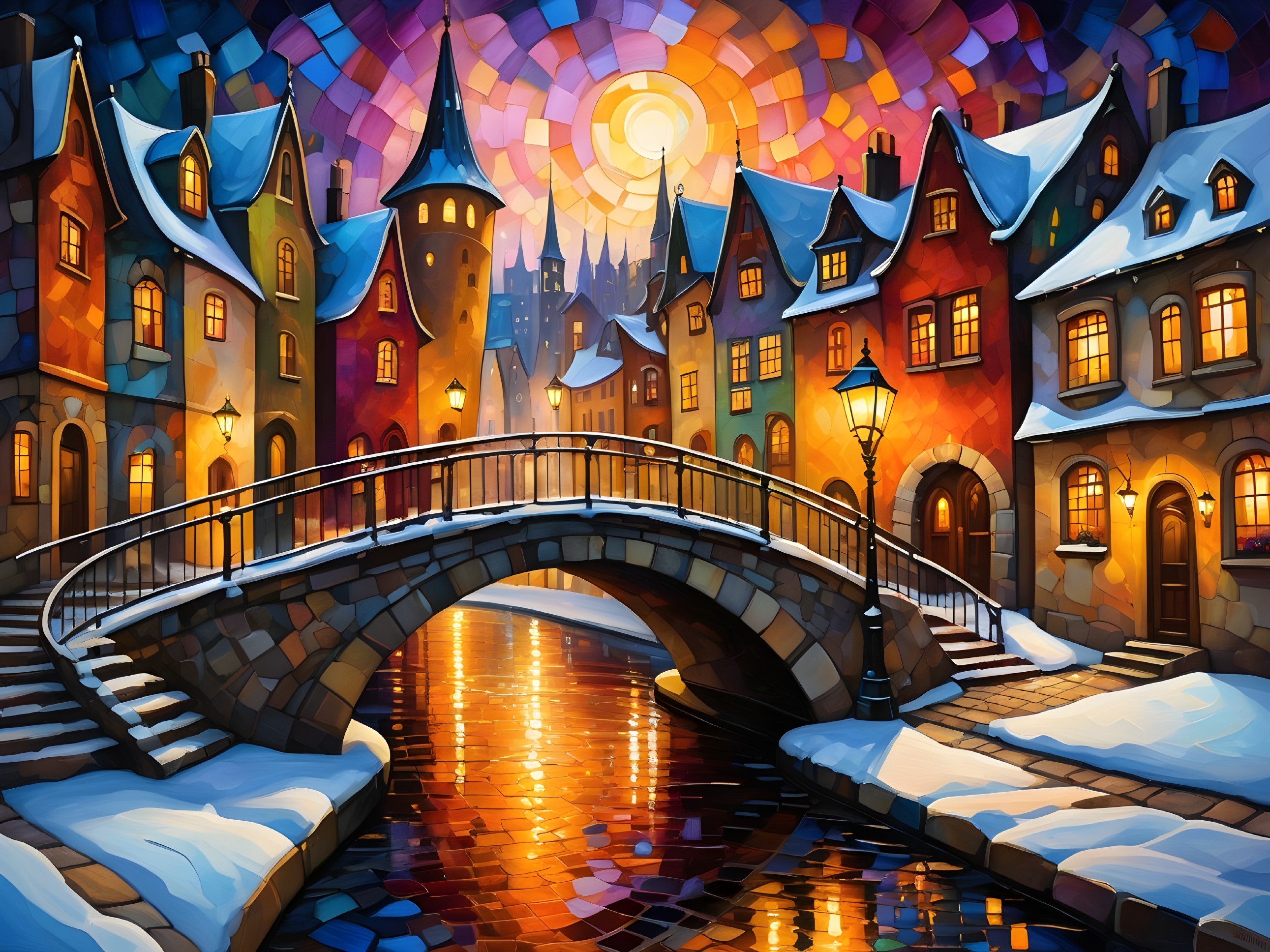 Charming Winter Village with Colorful Snow-Covered Houses