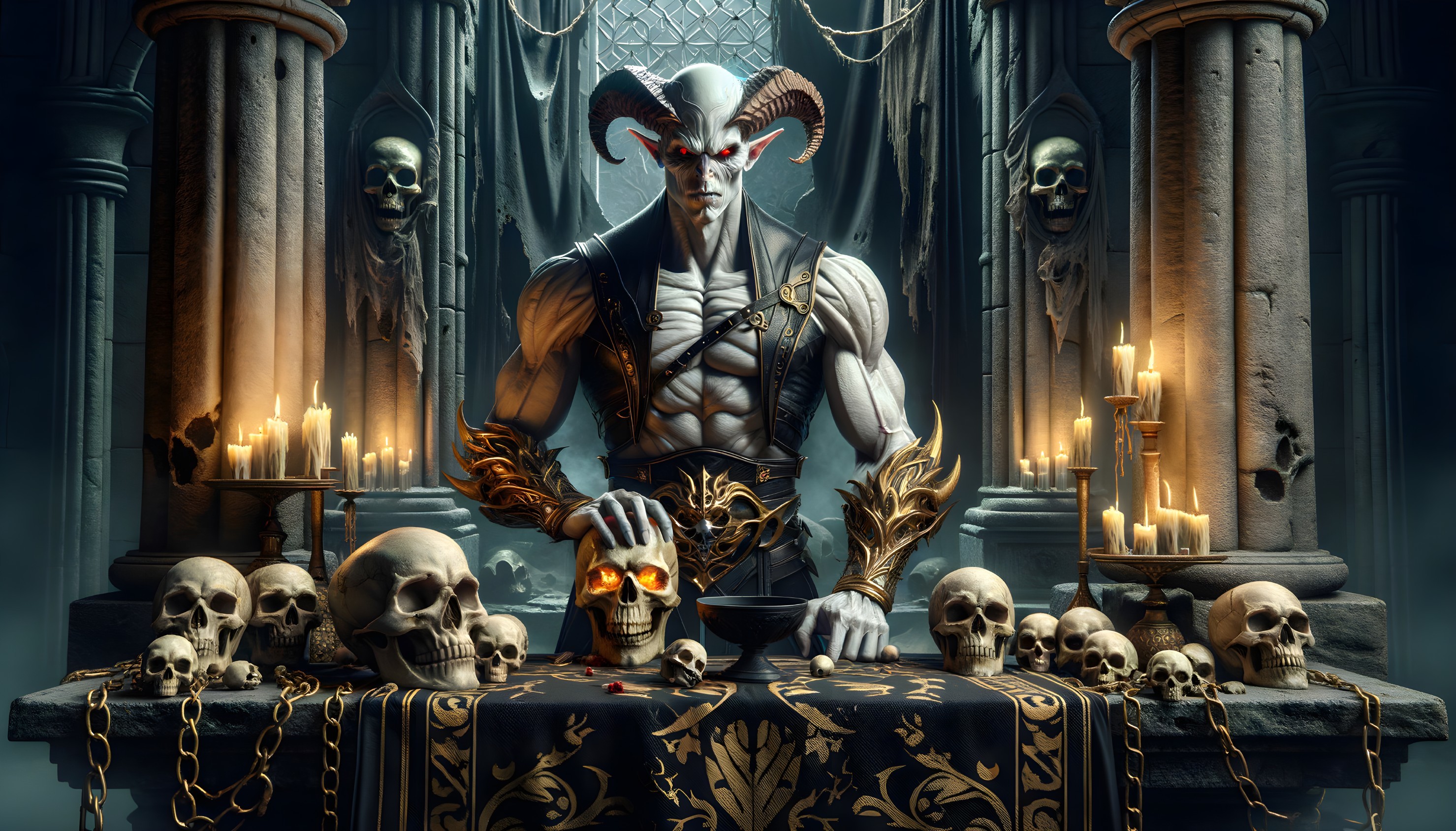 Horns and Armor in a Gothic Candlelit Setting