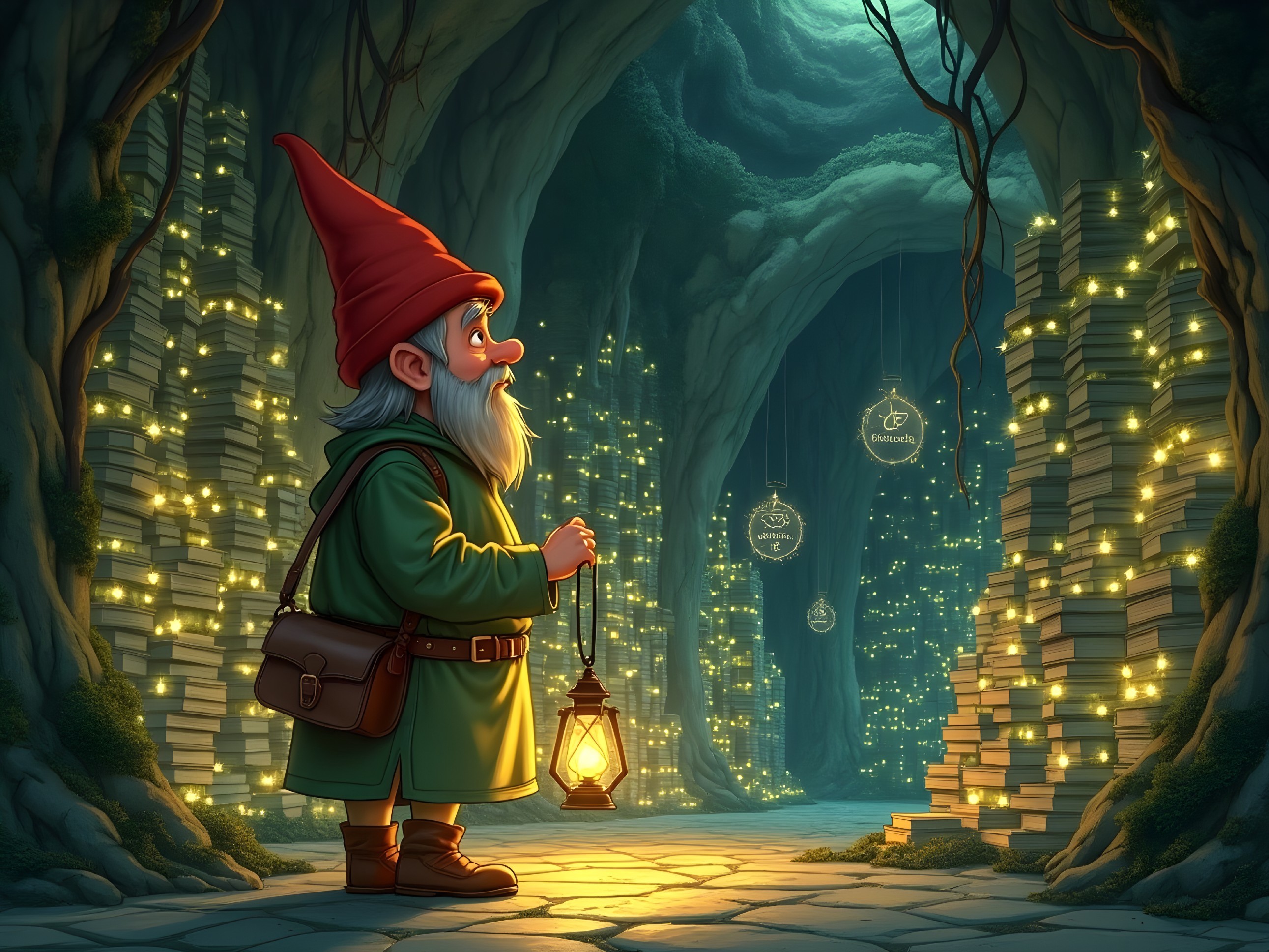 Whimsical Gnome in Enchanted Underground Cavern