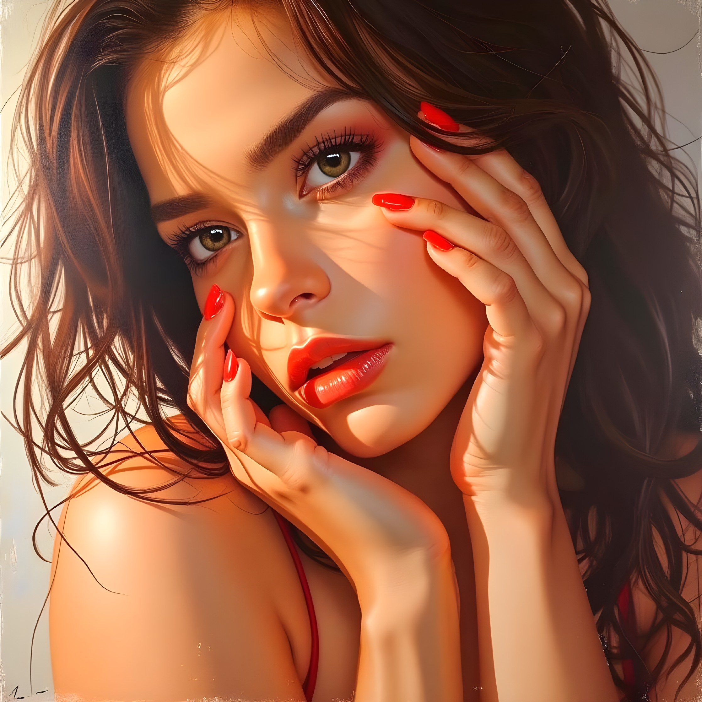 Close-Up Portrait of a Young Woman with Wavy Hair