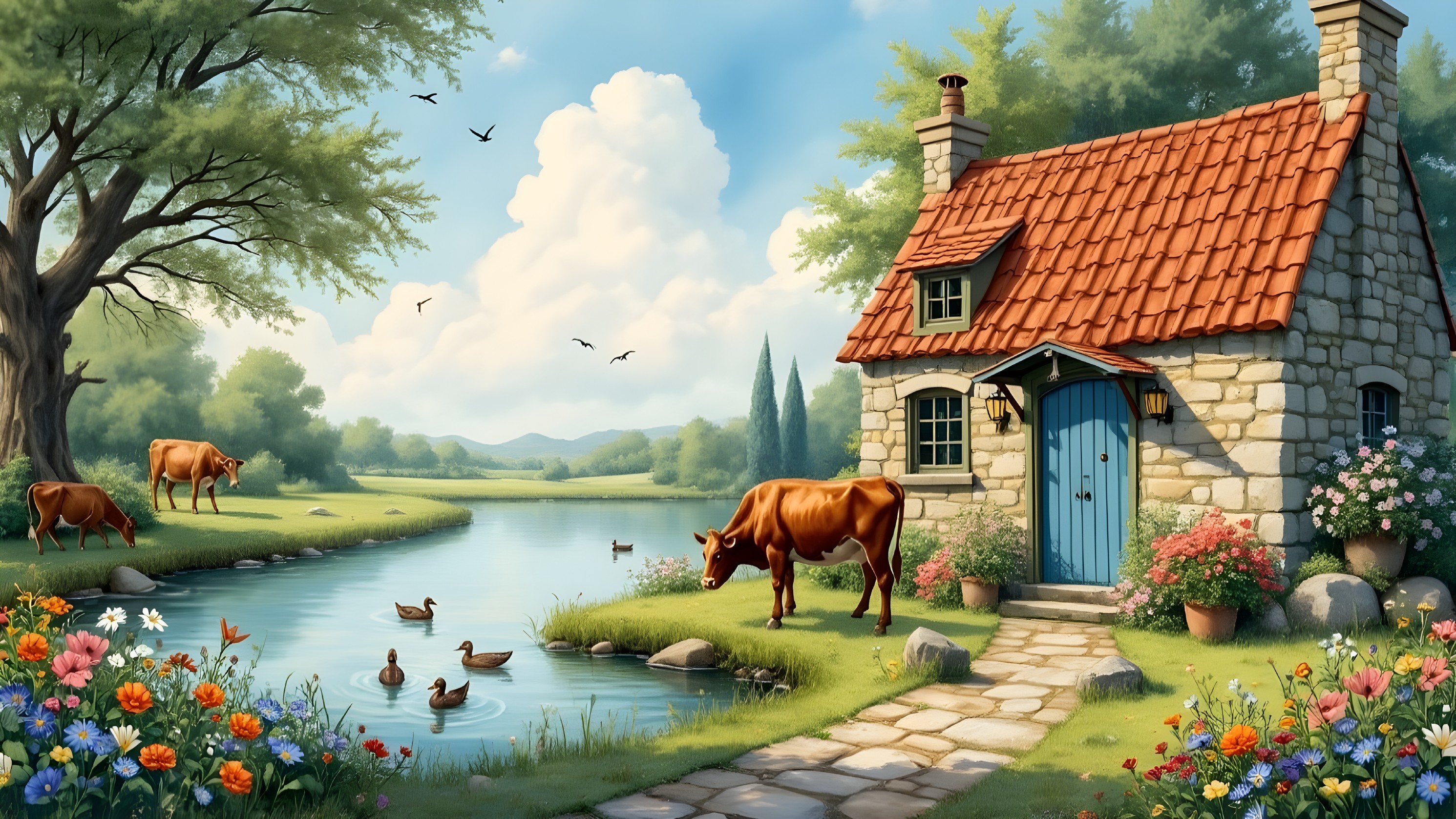 Quaint Stone Cottage by Serene River and Meadow