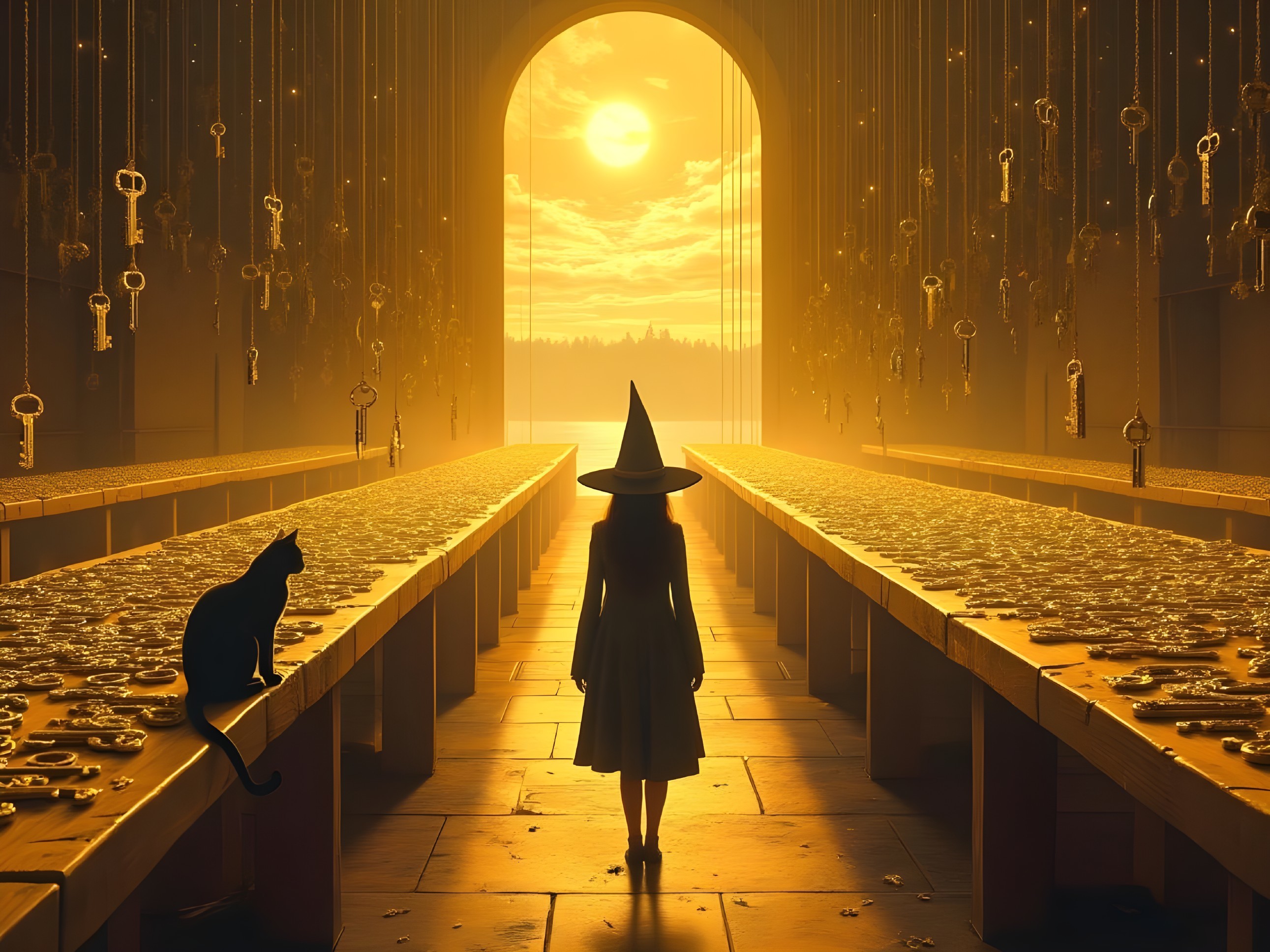 Mysterious Figure in a Room of Golden Treasures