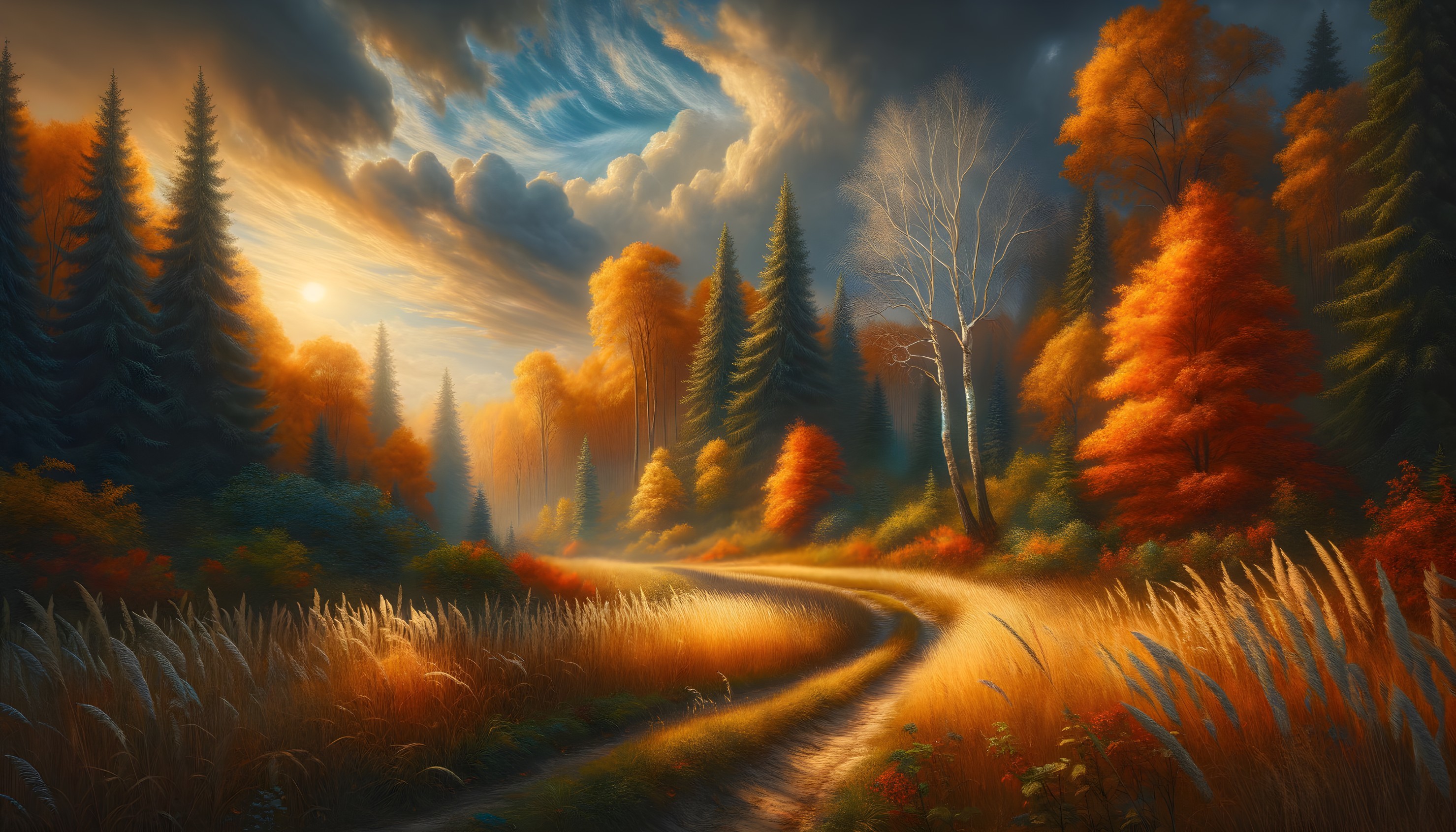 Serene Autumn Landscape with Vibrant Trees and Path