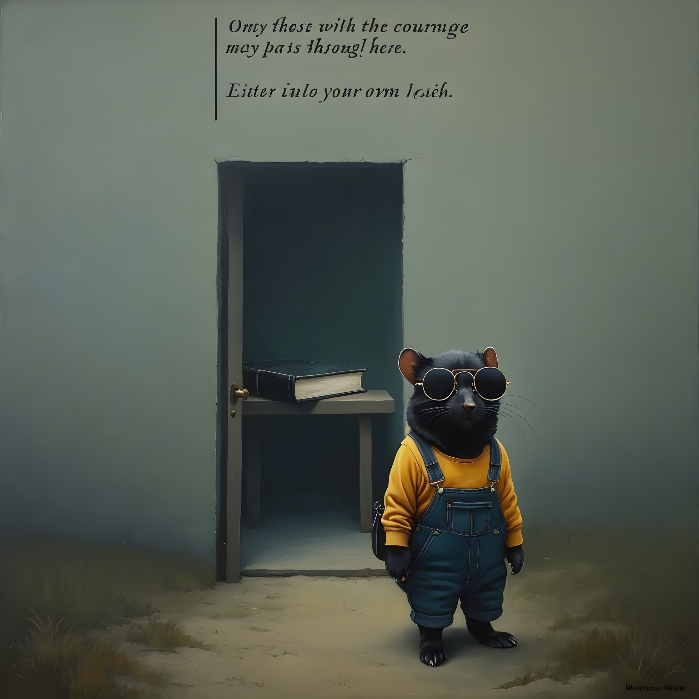 Confident Cartoon Mouse at Dimly Lit Room Entrance