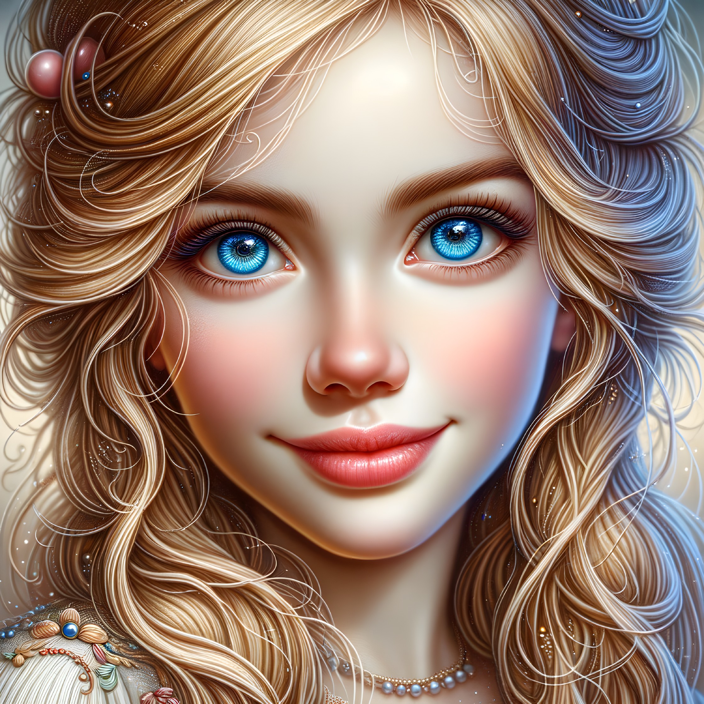 Portrait of a Young Woman with Blonde Hair and Blue Eyes
