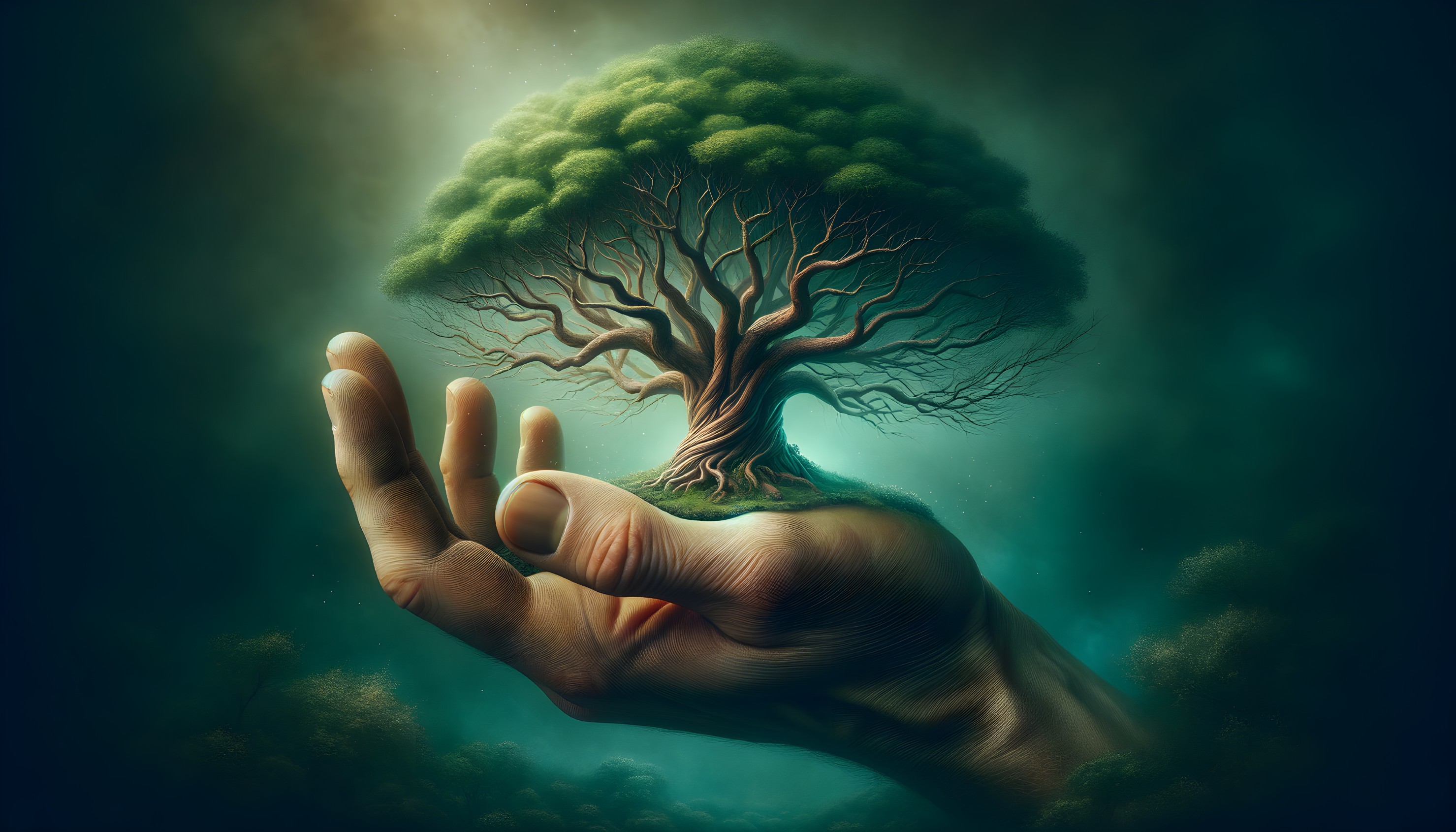 Hand Cradling Small Tree Symbolizes Nature Connection