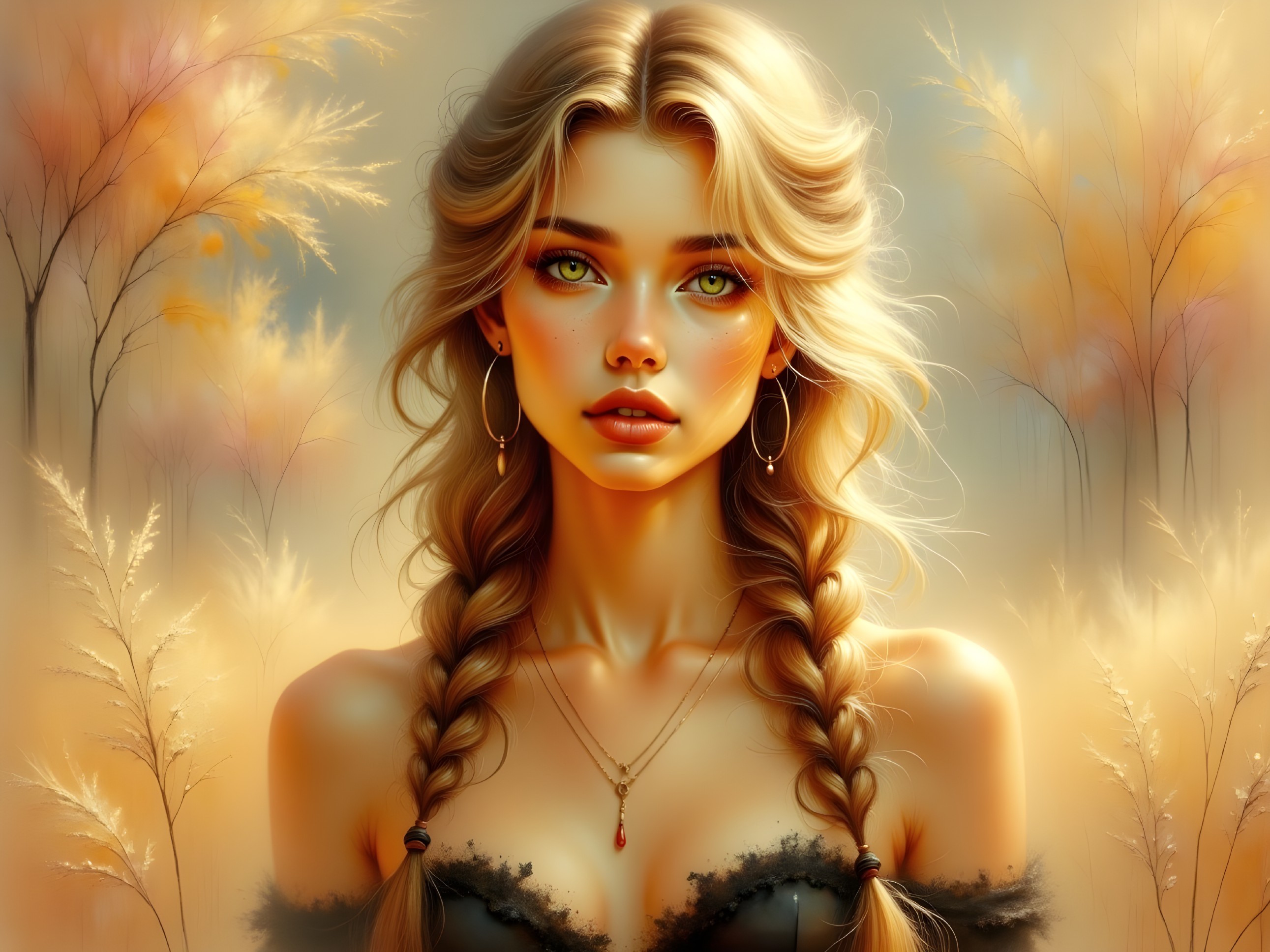 Portrait of a Young Woman with Braided Blonde Hair