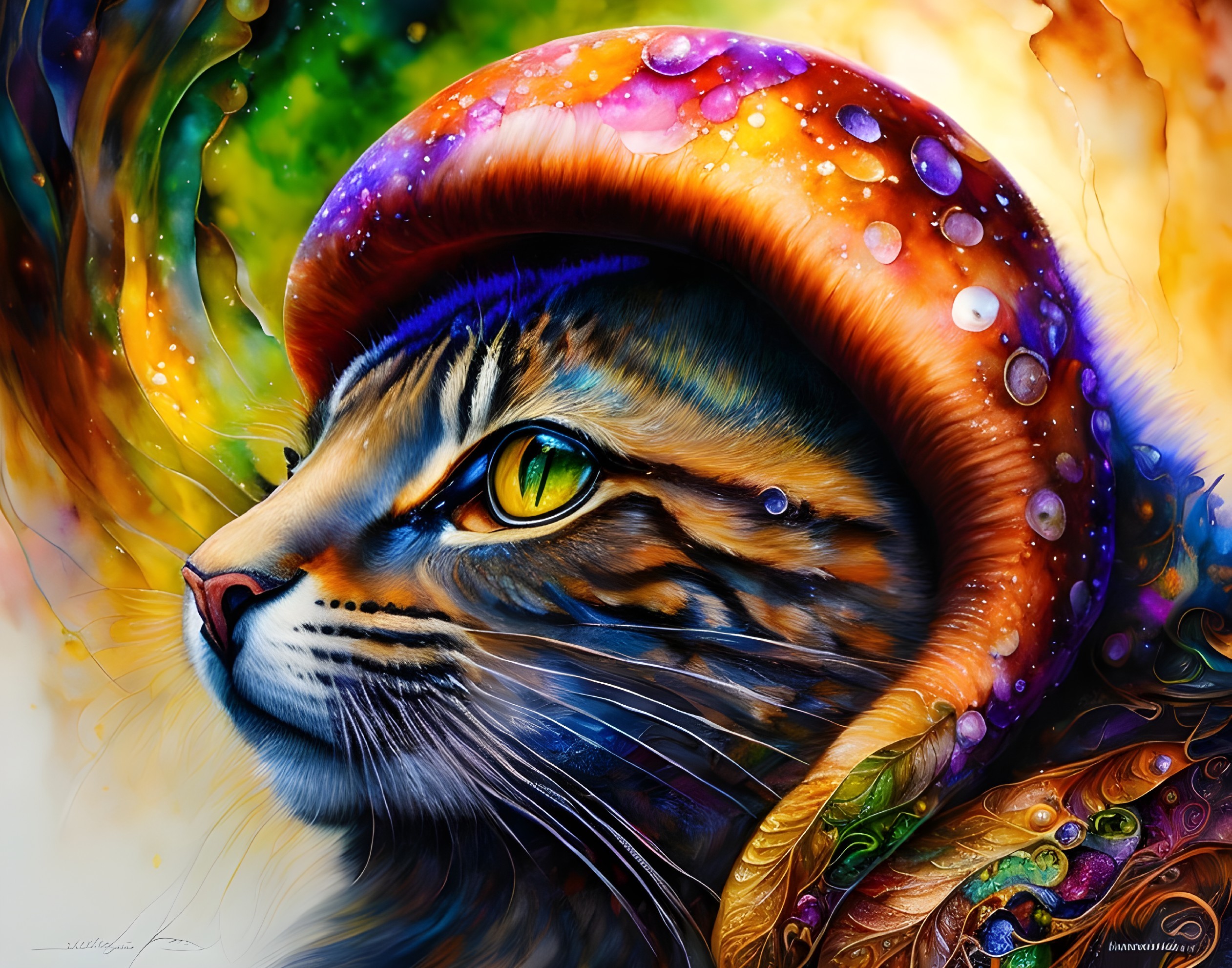 Whimsical Cat with Shell Hat