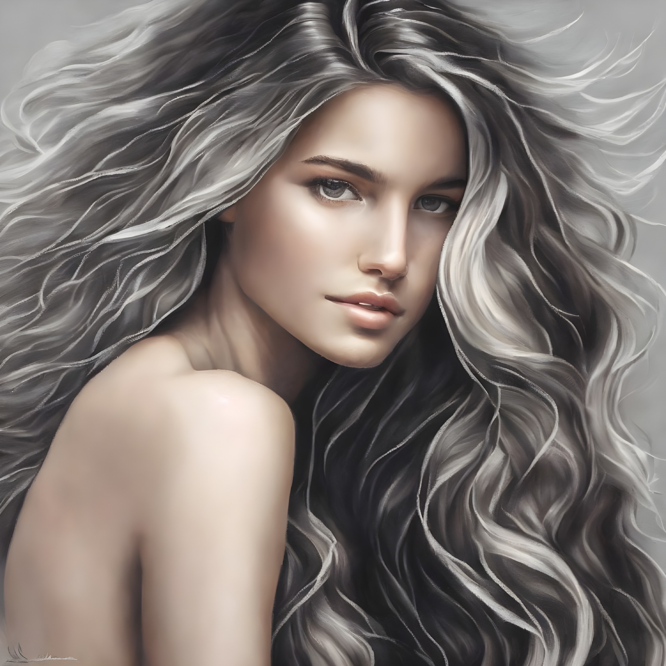 Portrait of a Young Woman with Silver and Gray Hair