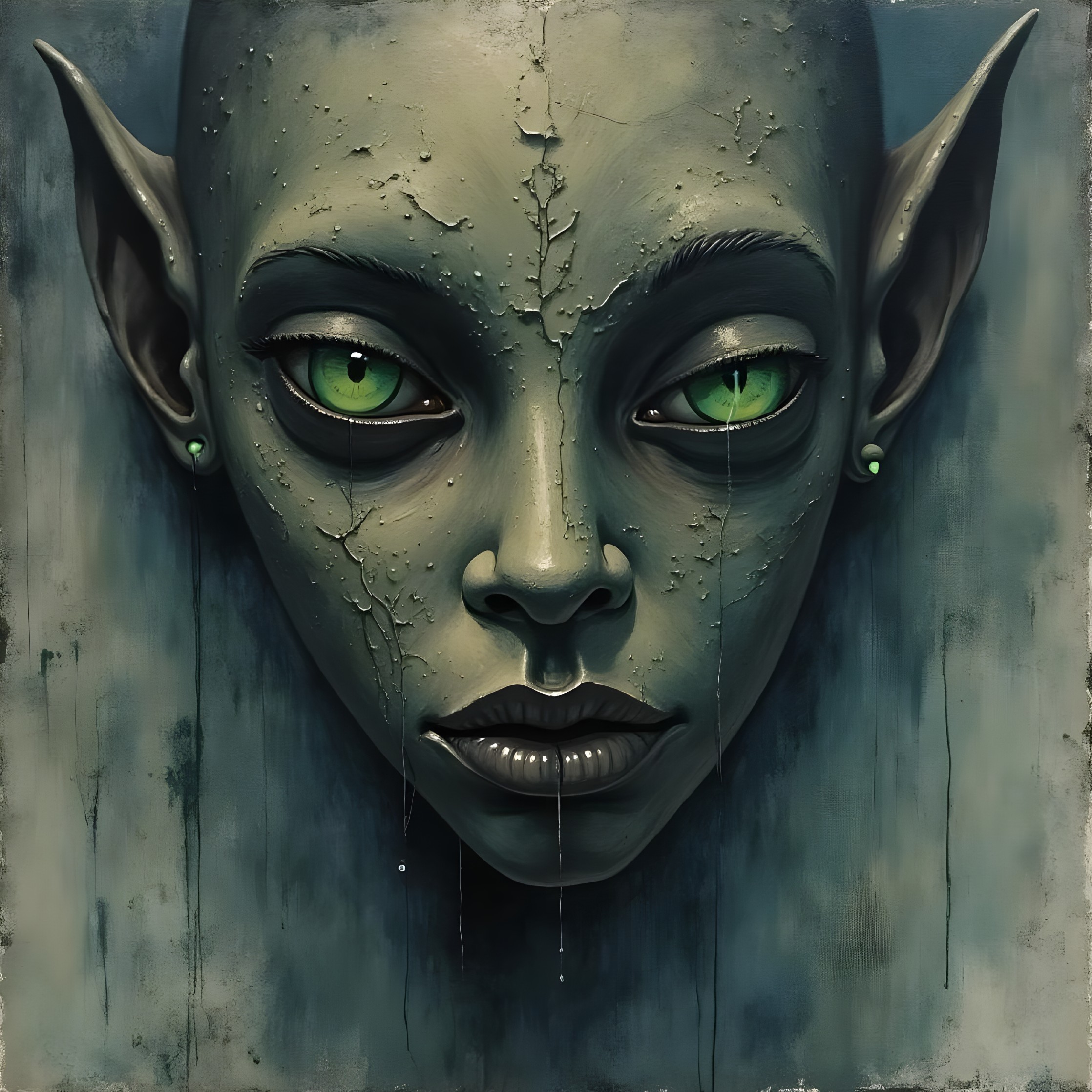 Close-up of Humanoid Figure with Elongated Head