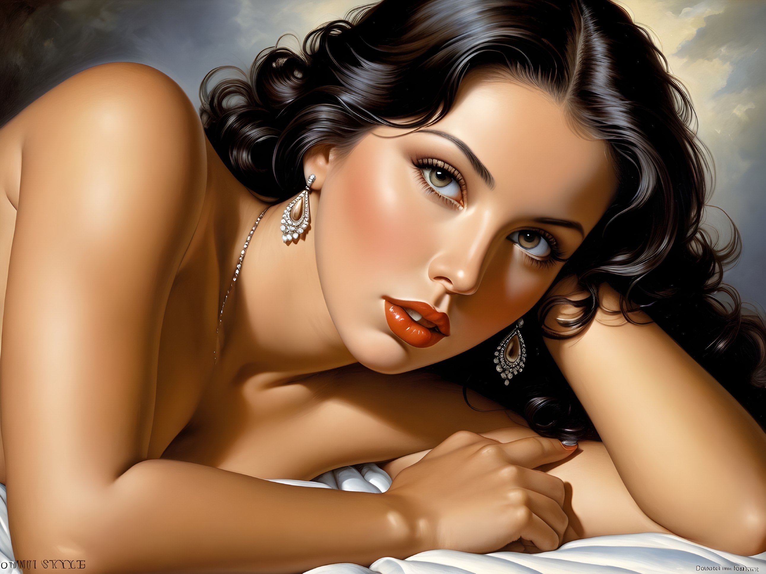 Close-up of a woman with dark hair on a pillow