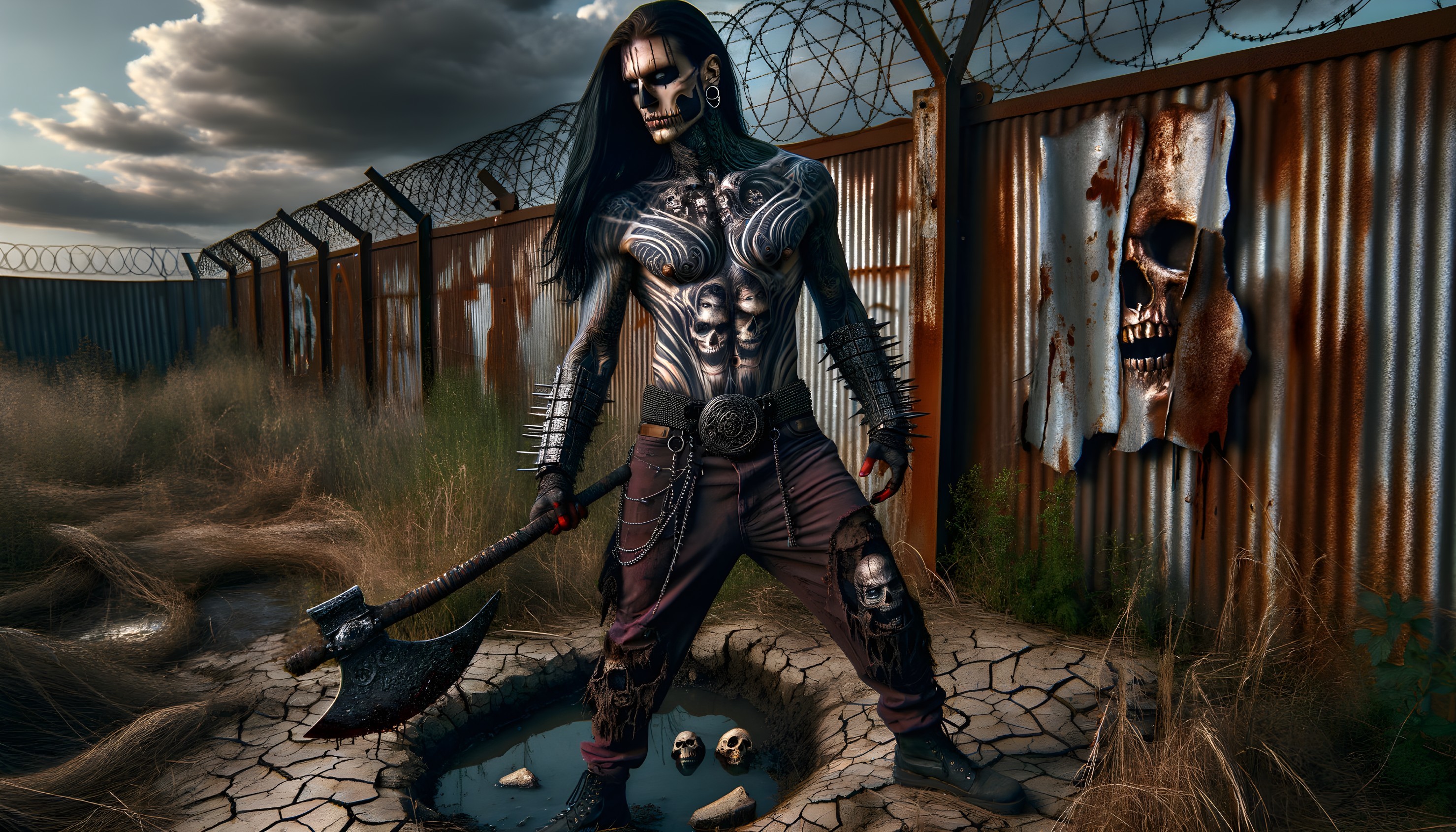 Fantasy Character with Skull Makeup and Cybernetics