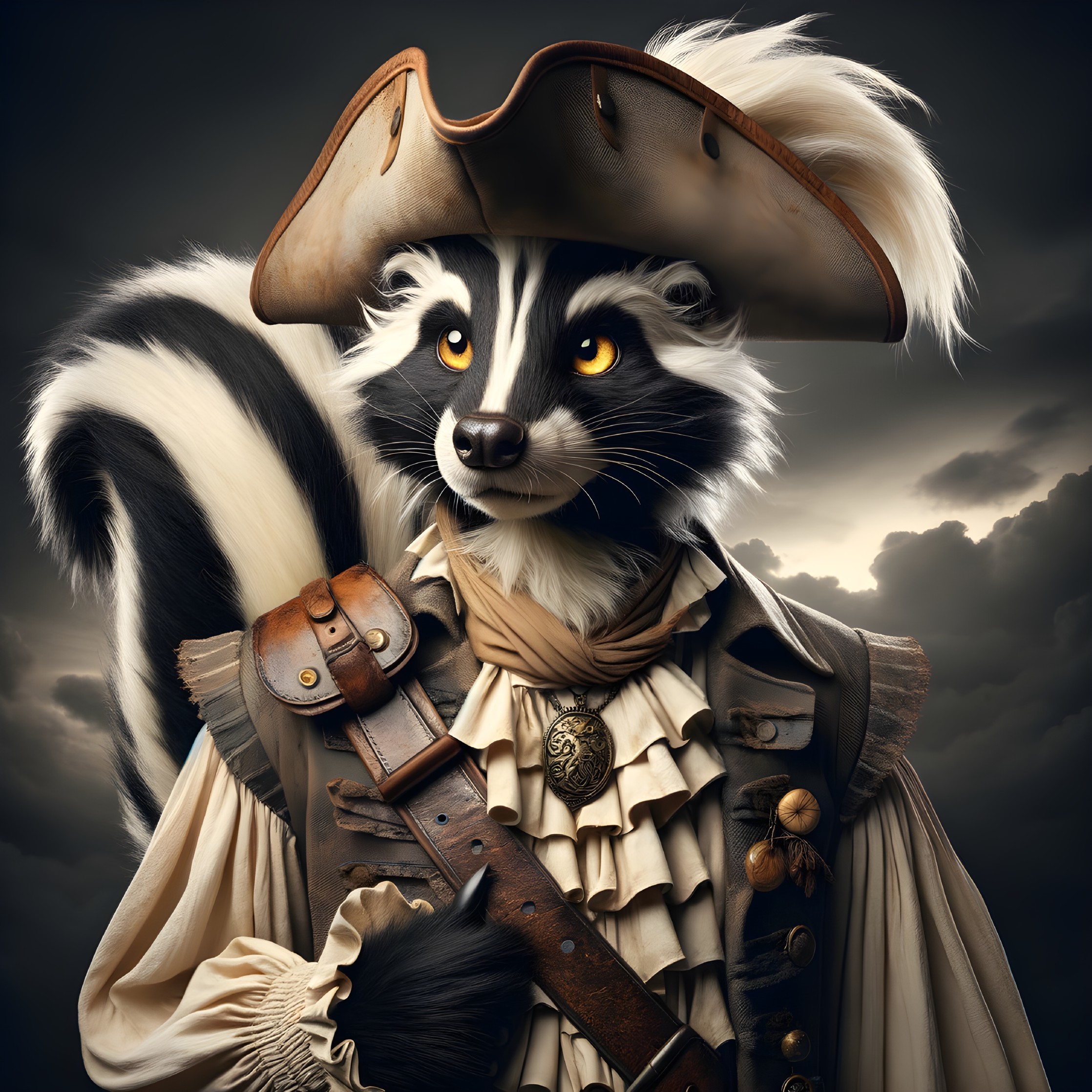 Mischievous Pirate Raccoon in Dramatic Cloudy Scene