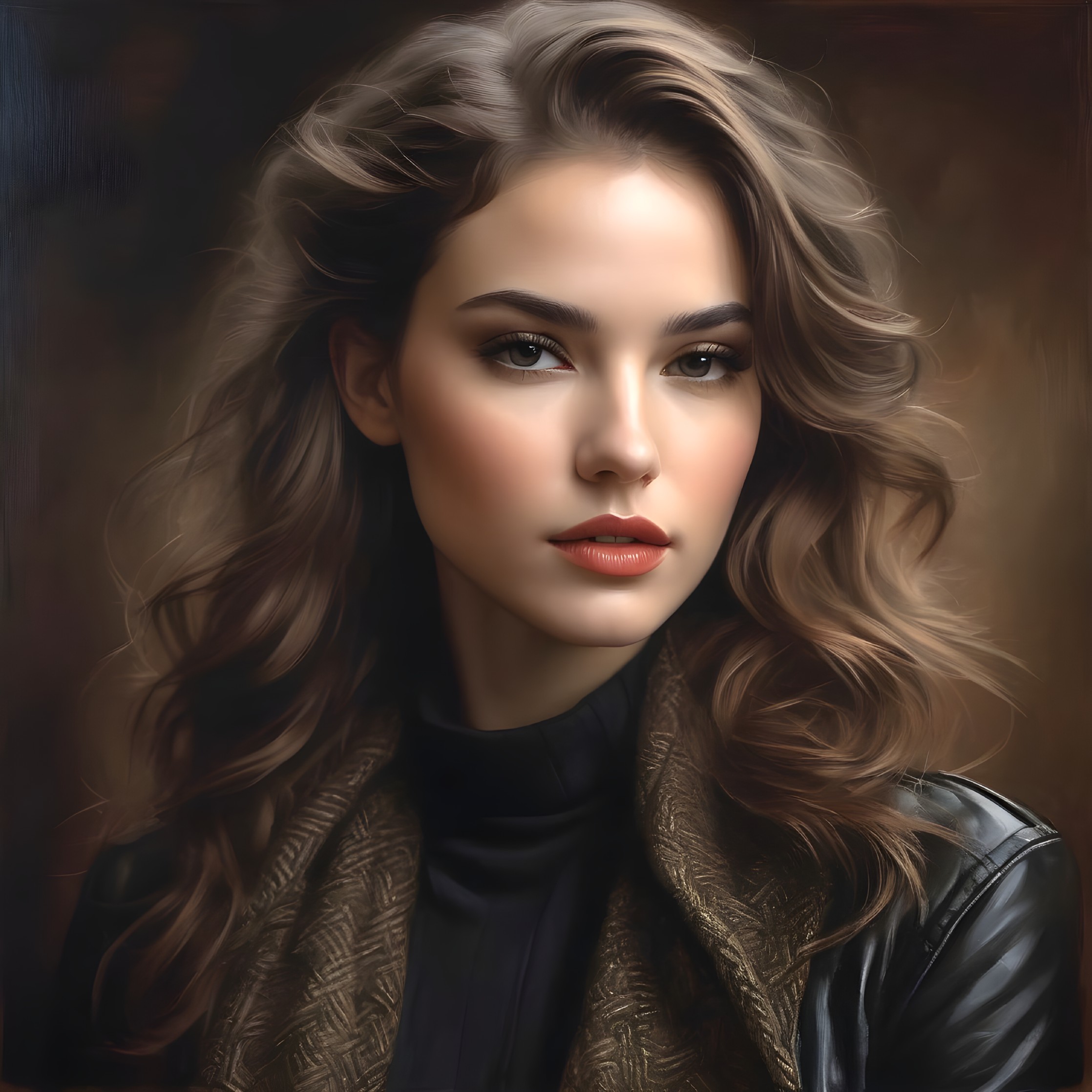 Portrait of a Young Woman with Chestnut Hair and Scarf