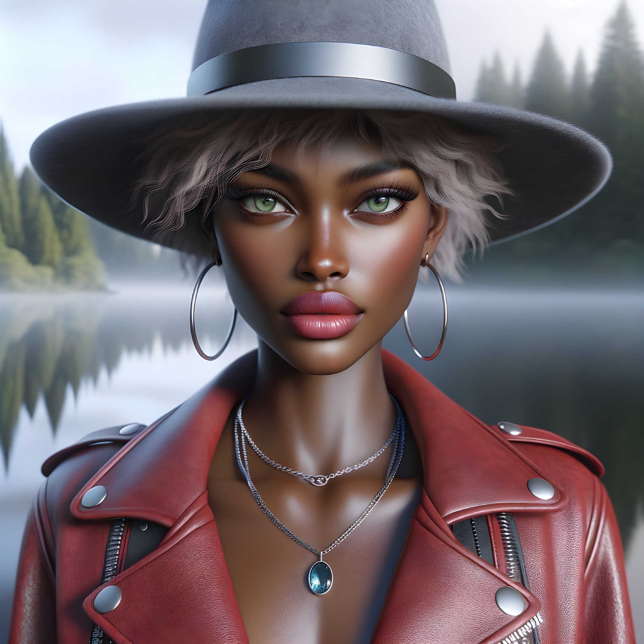 Portrait of a Young Woman with Green Eyes and Hat