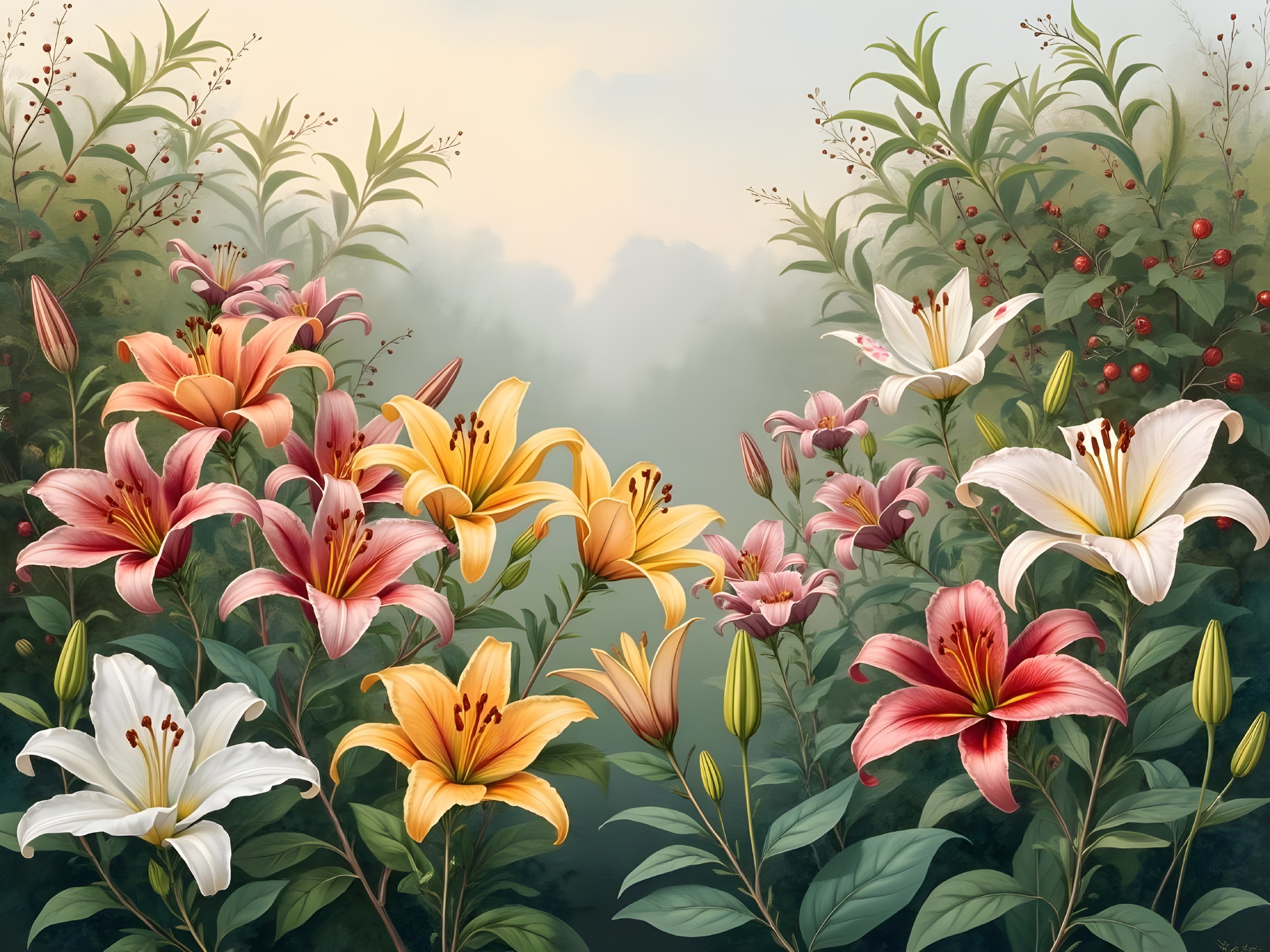 Vibrant Bouquet of Colorful Lilies in a Garden Setting