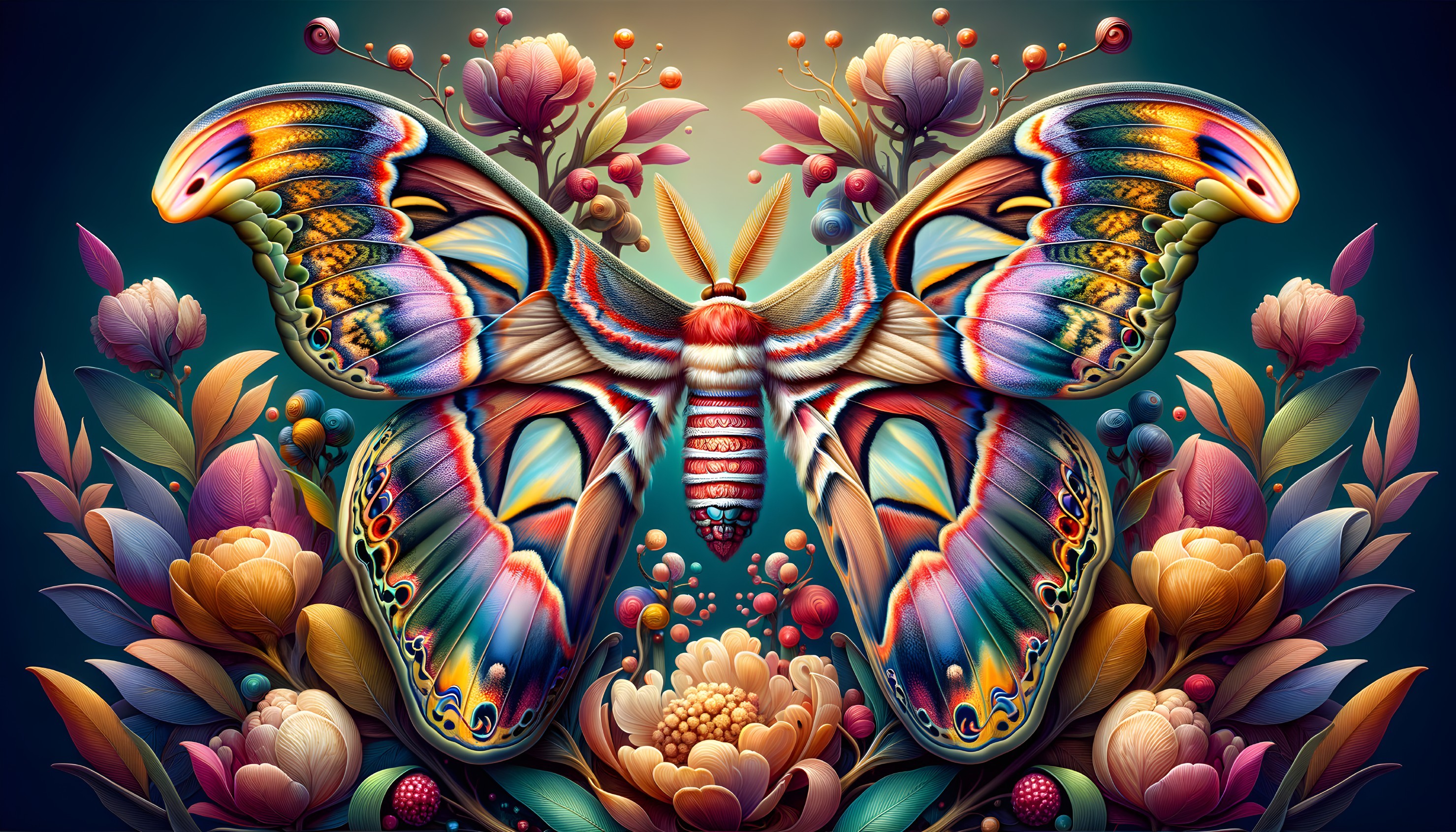 Vivid Butterfly with Intricate Patterns and Flowers
