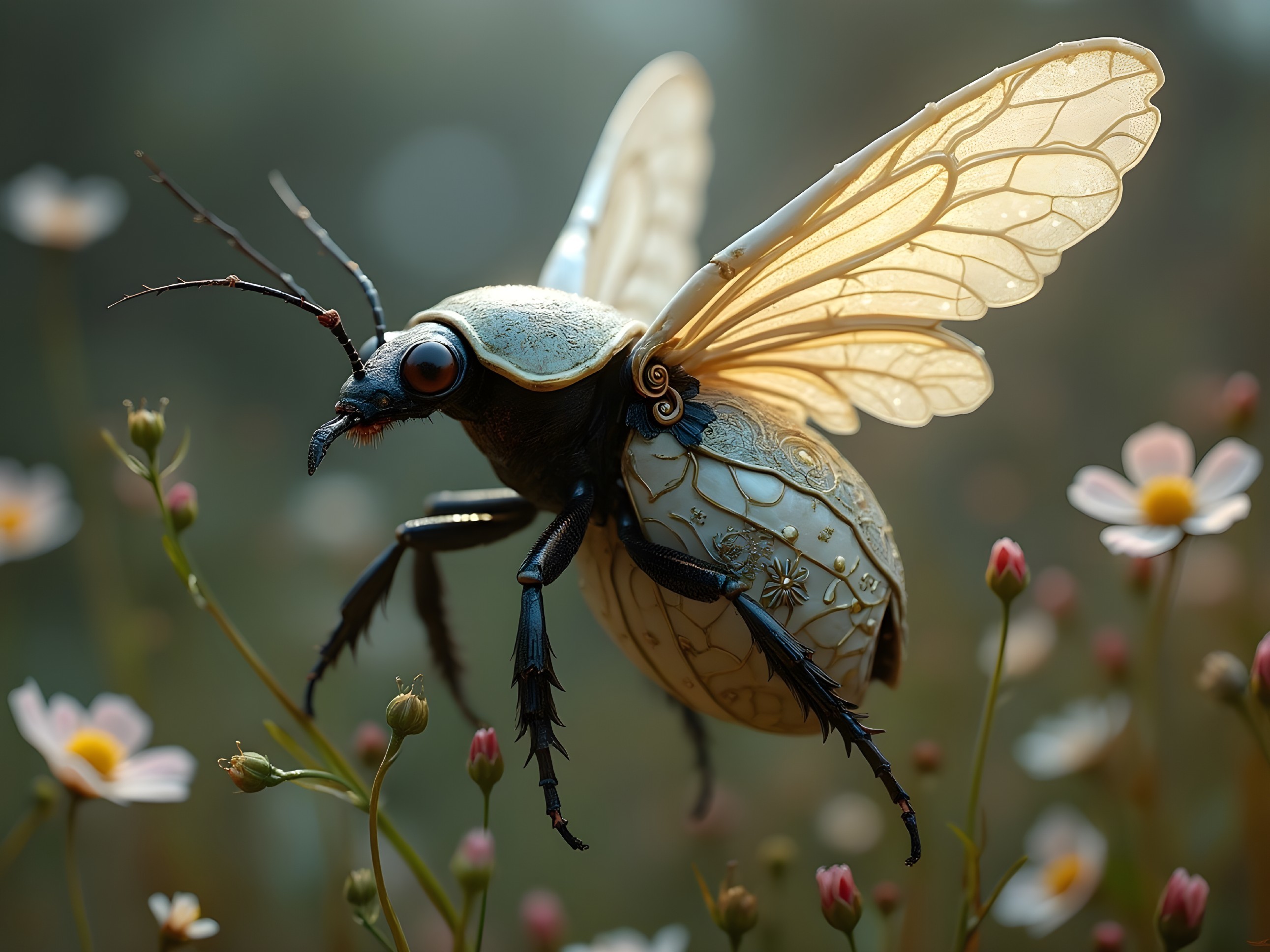 Intricate Insect Blends Beetle and Fairy Features