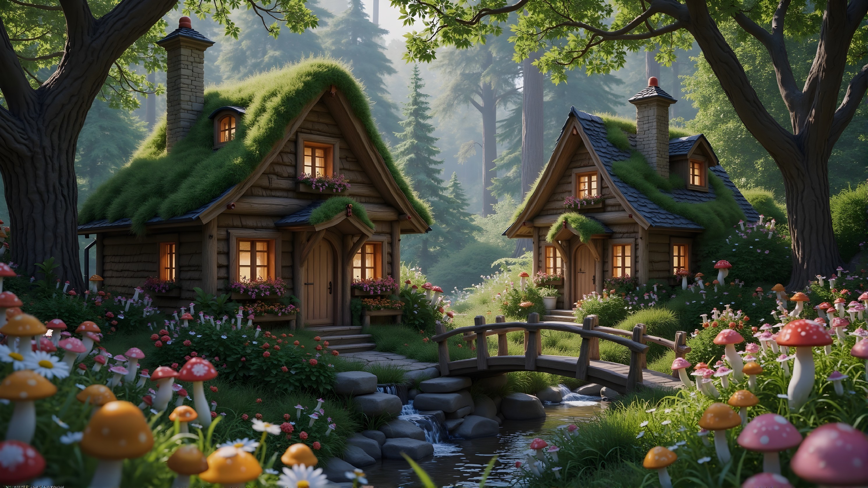 Enchanting Cottages in a Serene Forest