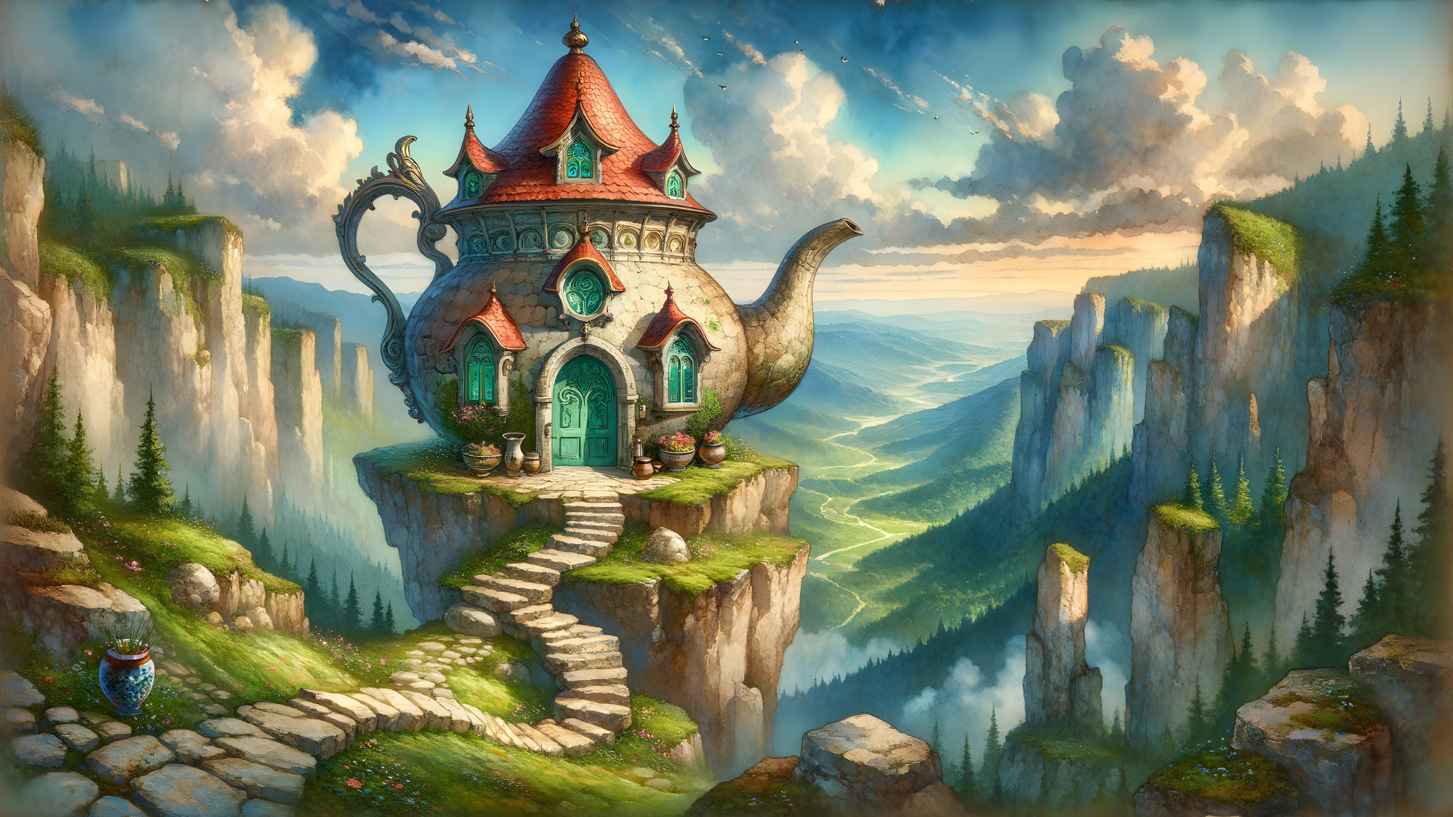 Teapot-Shaped House on Cliff Surrounded by Nature