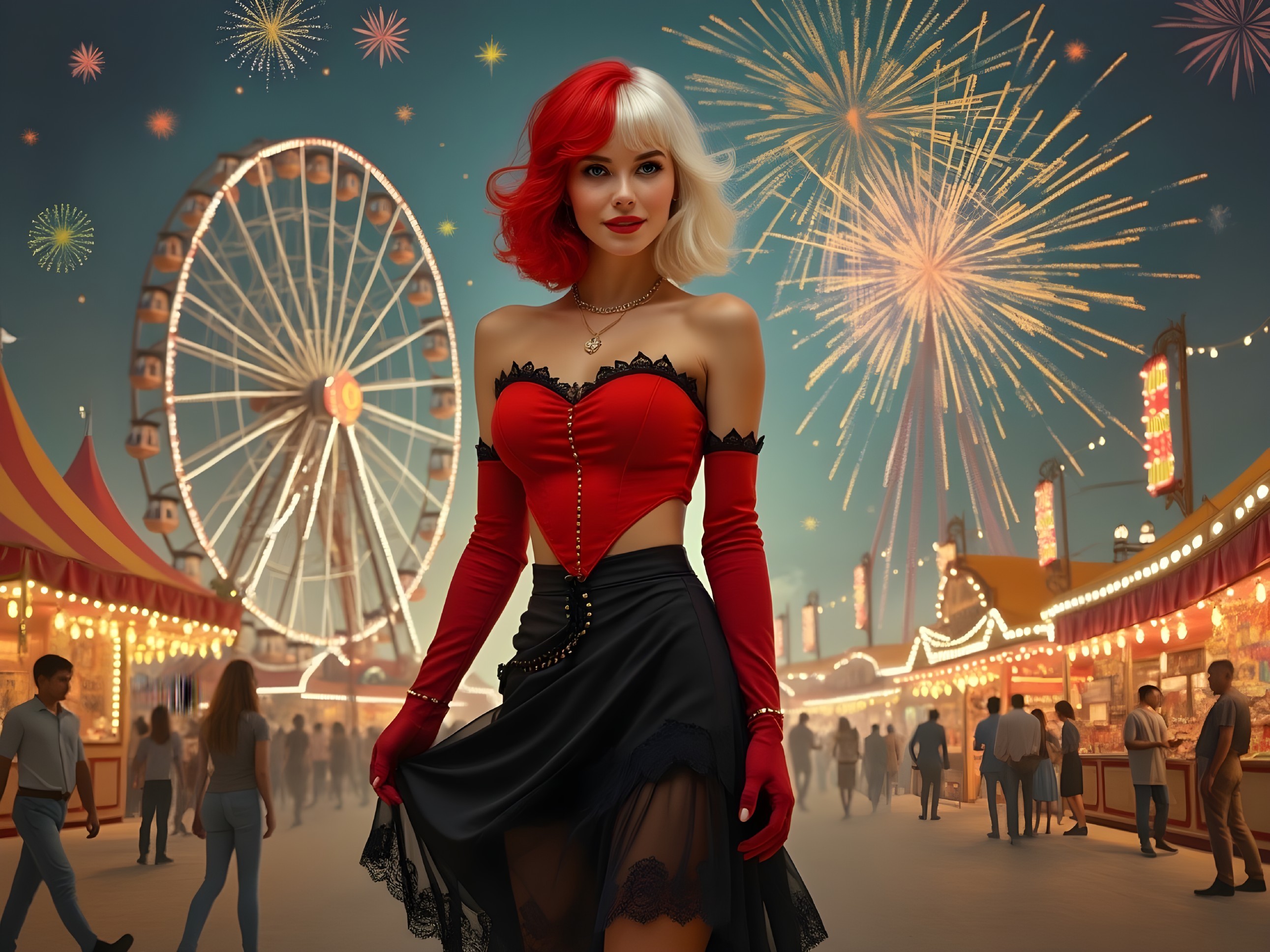 Vibrant Night Carnival Scene with Colorful Ferris Wheel