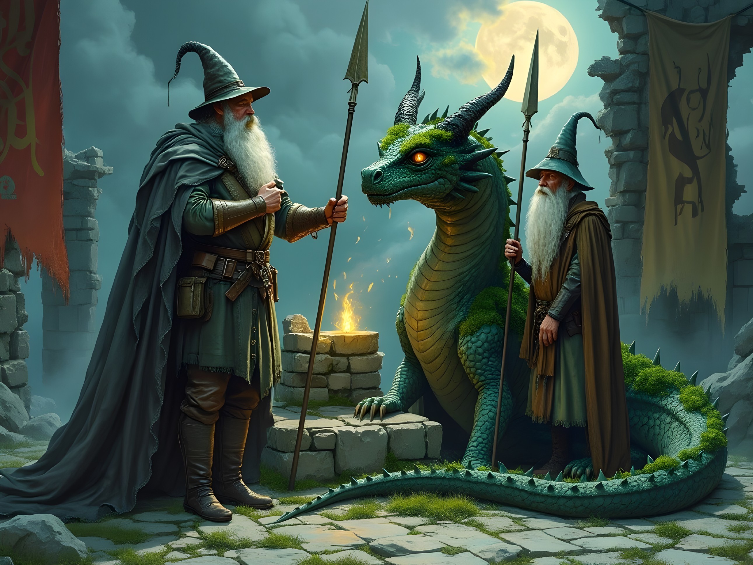 Wizards and Dragon in a Mystical Ancient Setting
