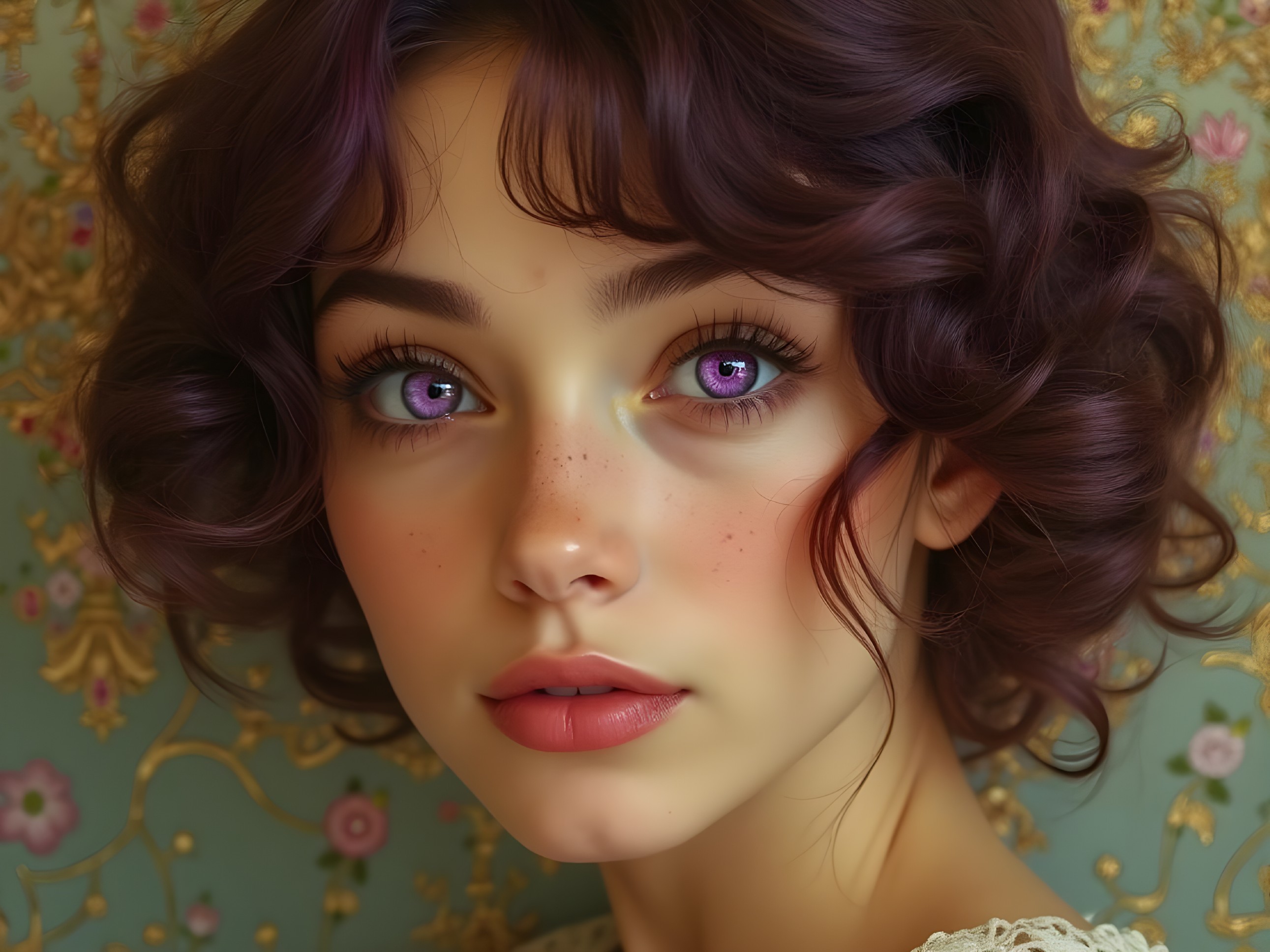 Close-up Portrait of a Girl with Curly Auburn Hair