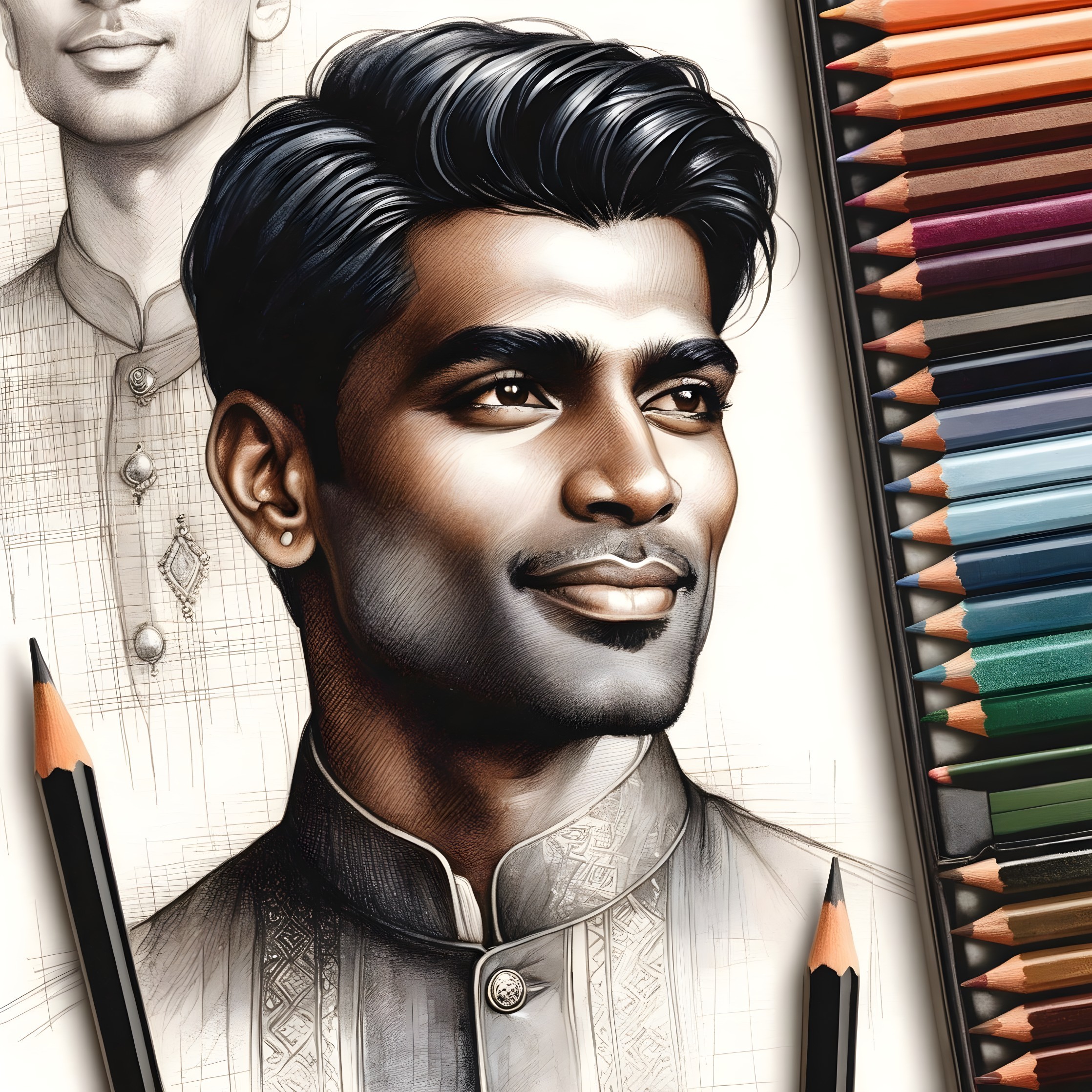 Illustration of a Young Man in Traditional Garment