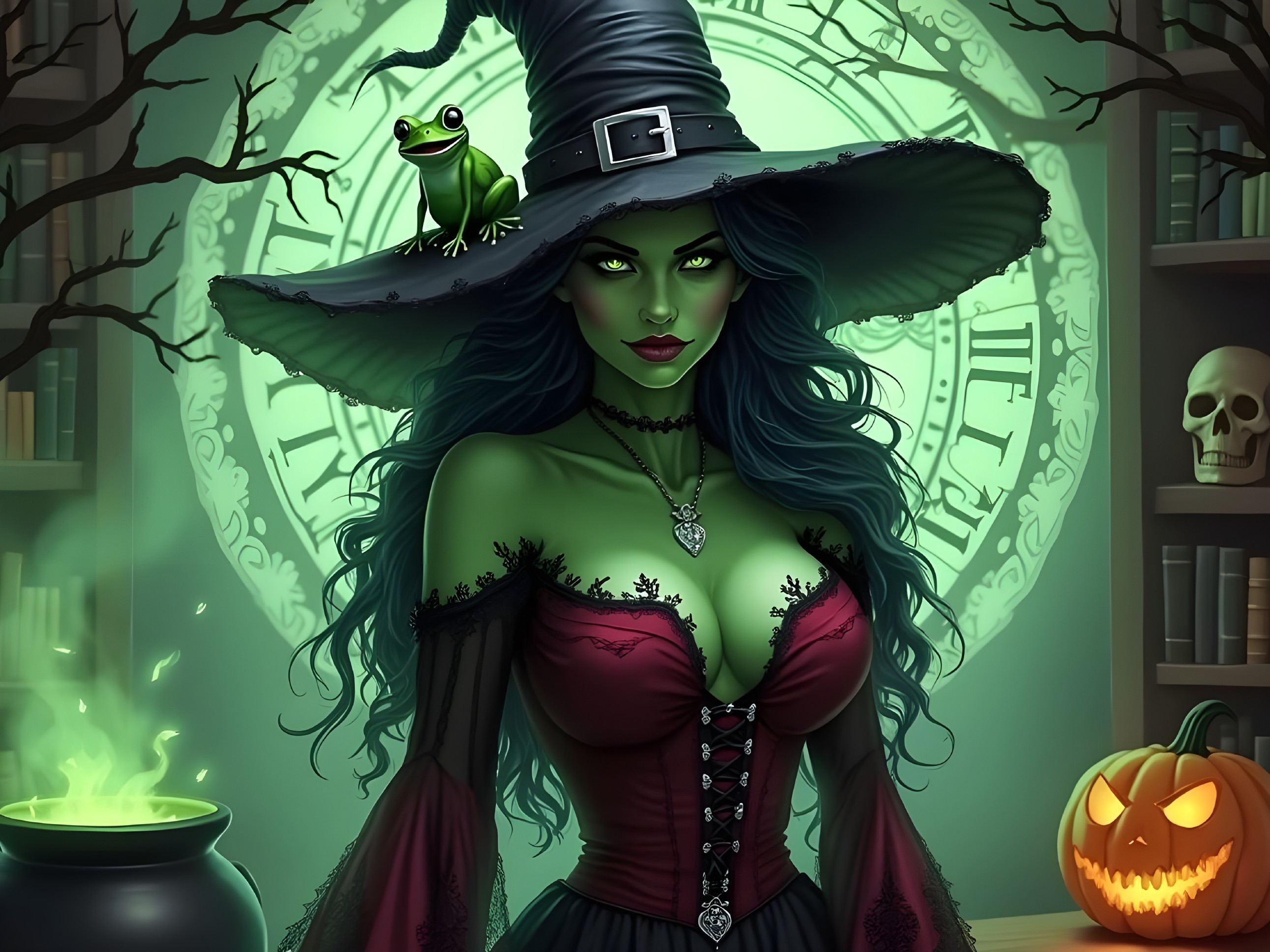 Witch Character in Mystical Setting with Cauldron