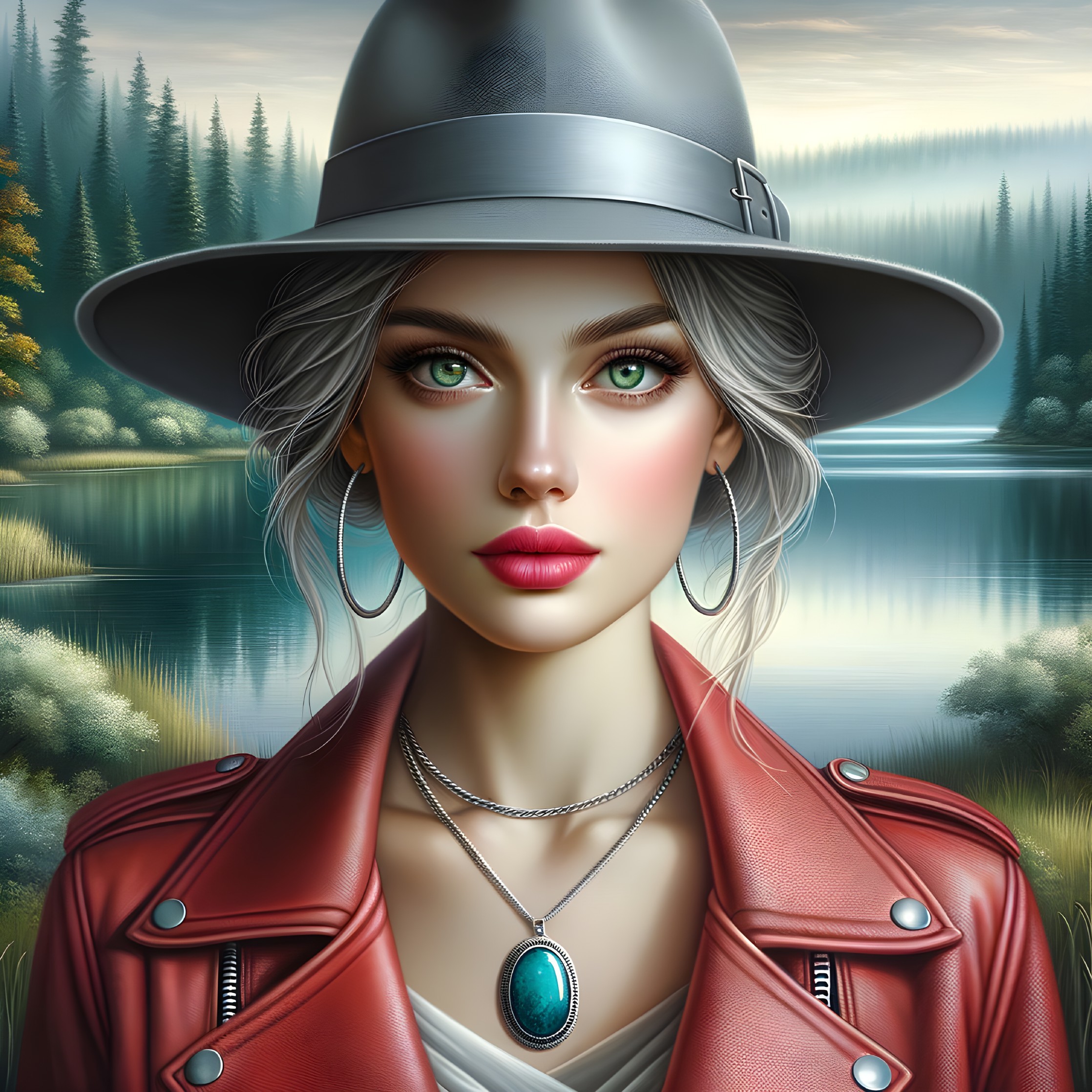 Portrait of a Young Woman by a Tranquil Lake