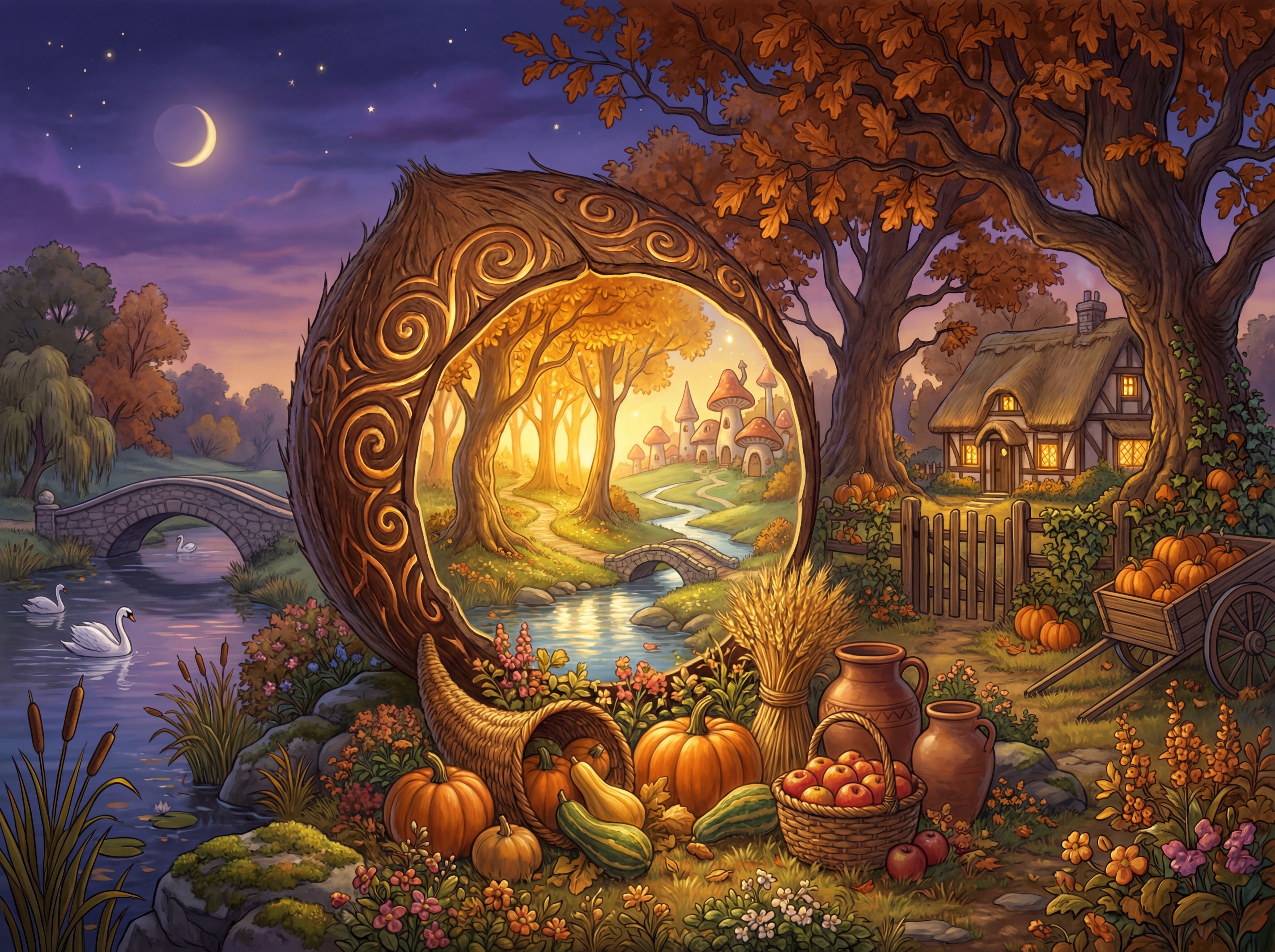 Autumn Landscape with Cornucopia and Enchanted Forest